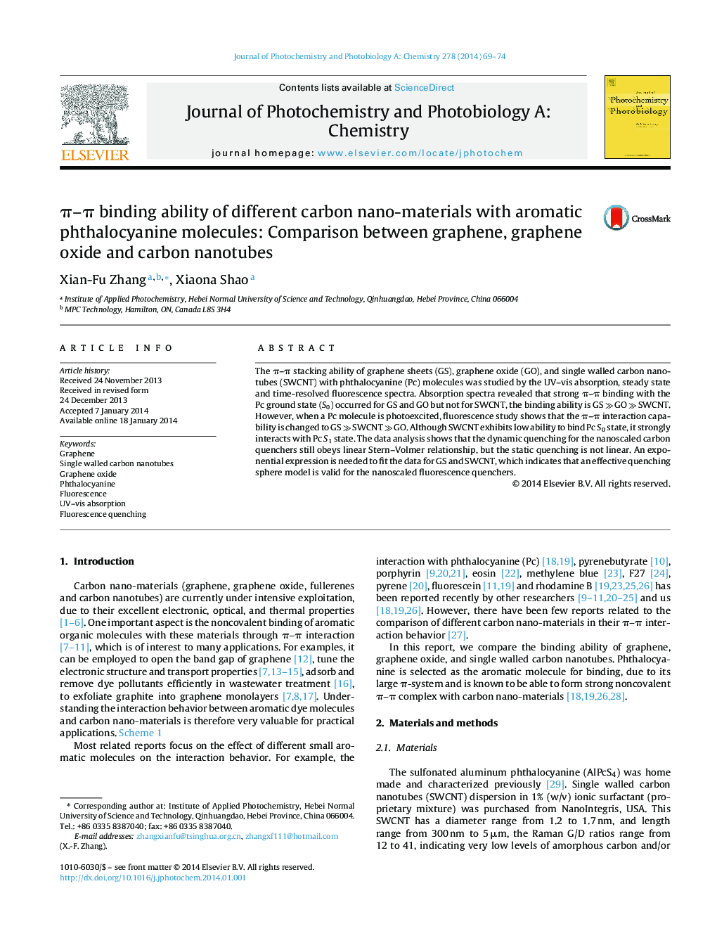 π–π binding ability of different carbon nano-materials with aromatic phthalocyanine molecules: Comparison between graphene, graphene oxide and carbon nanotubes