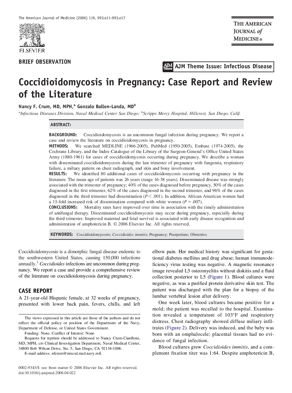 Coccidioidomycosis in Pregnancy: Case Report and Review of the Literature