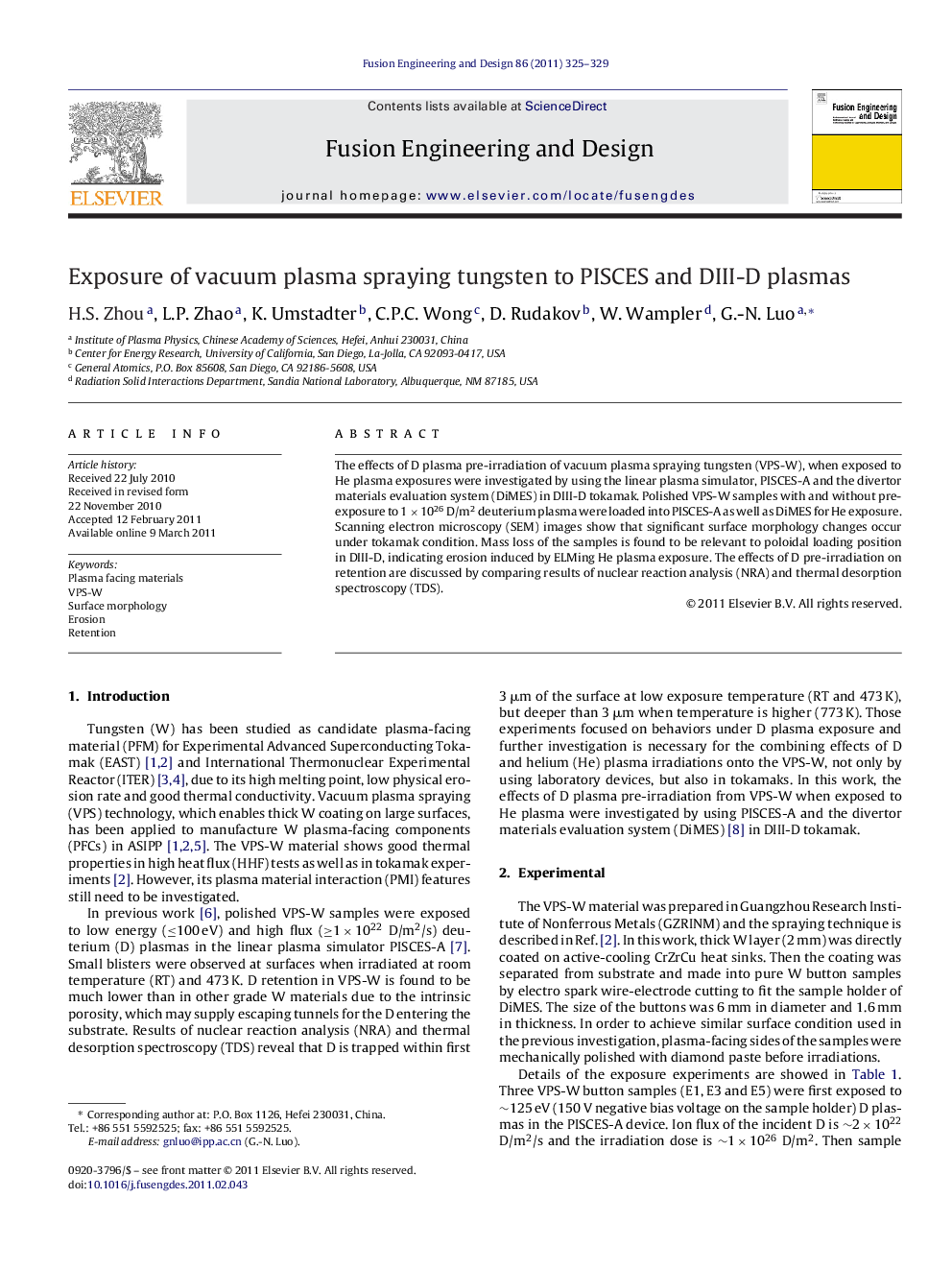 Exposure of vacuum plasma spraying tungsten to PISCES and DIII-D plasmas