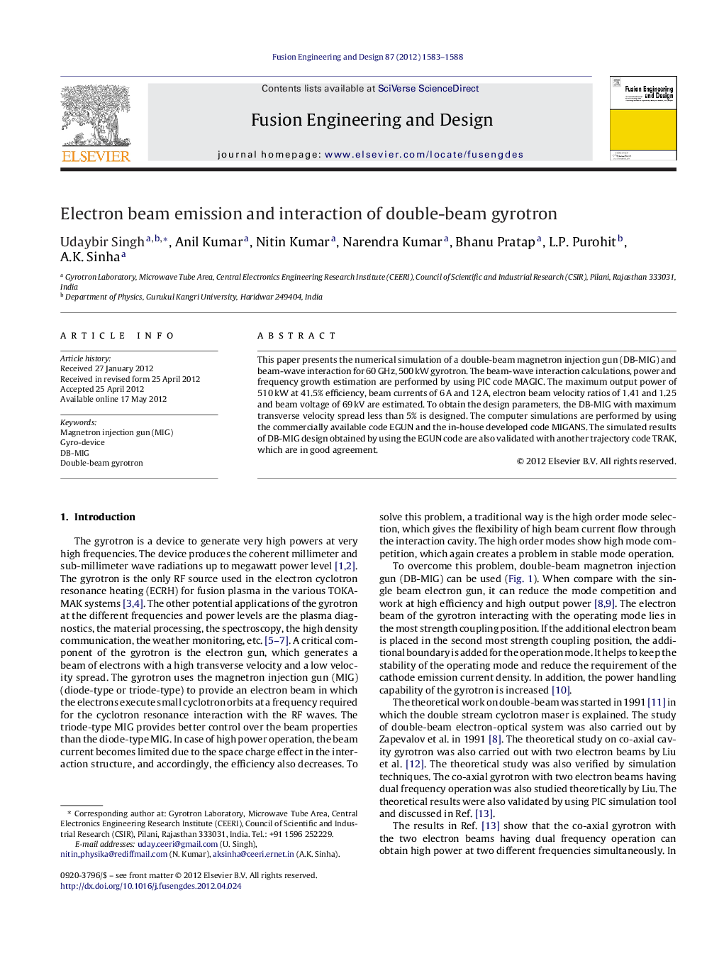 Electron beam emission and interaction of double-beam gyrotron