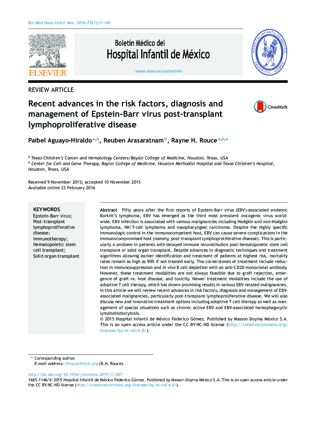 پیشرفت های اخیر در عوامل خطر، تشخیص و مدیریت ویروس اپشتین بار پس از پیوند لنفوسیت