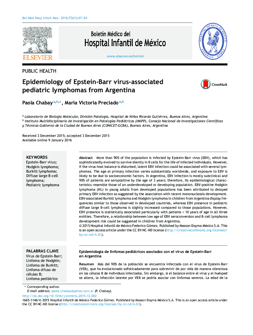 اپیدمیولوژی لنفوم های اطفال مرتبط با ویروس اپشتین _ بار از آرژانتین