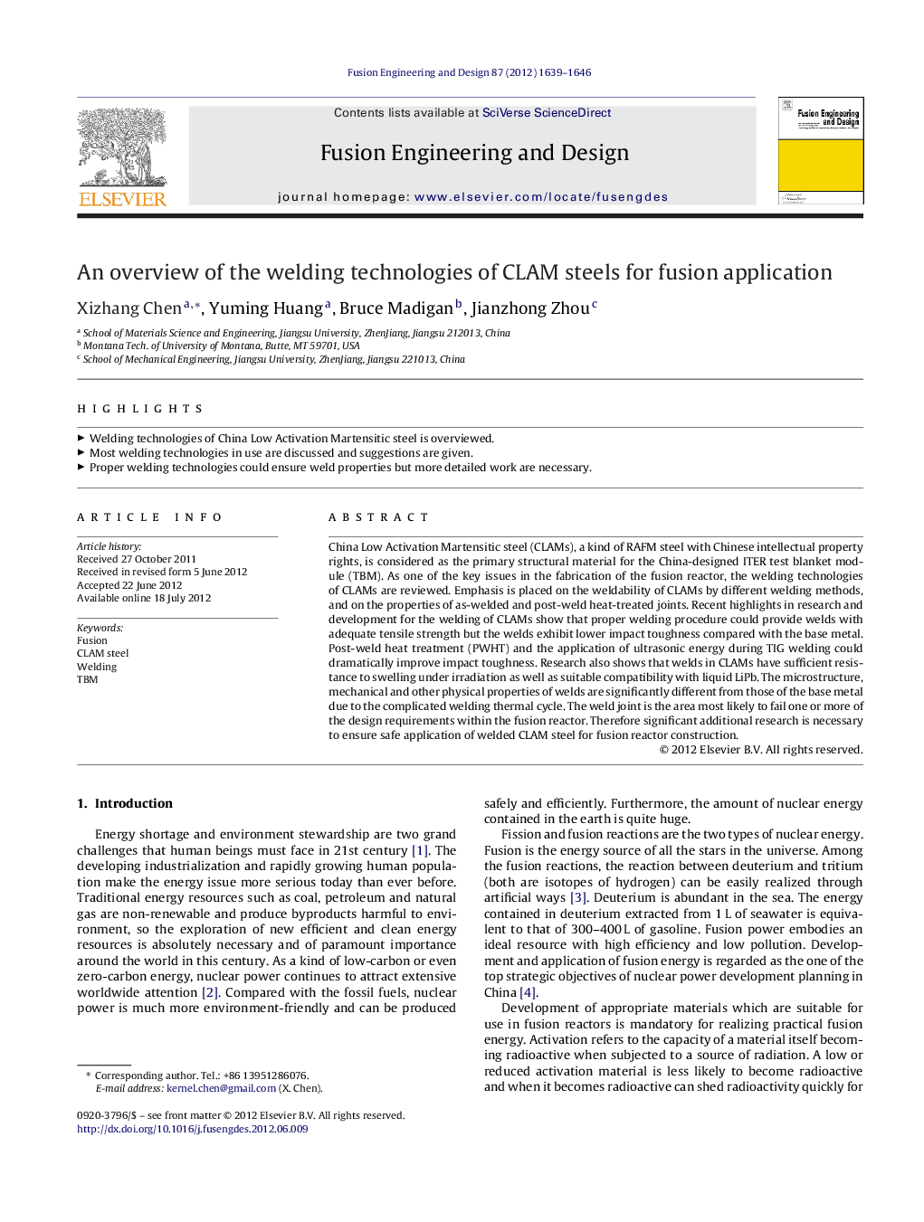 An overview of the welding technologies of CLAM steels for fusion application