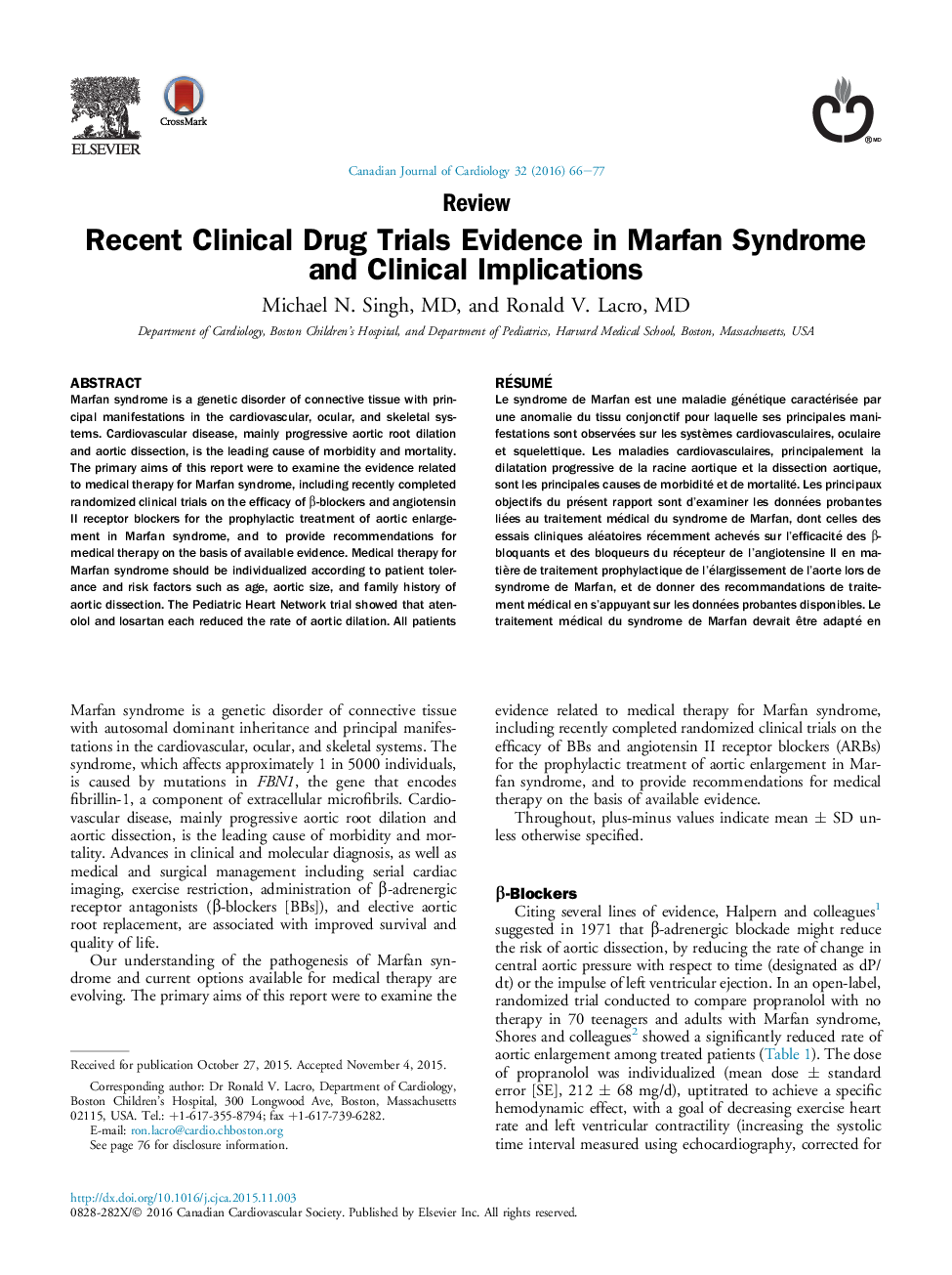 Recent Clinical Drug Trials Evidence in Marfan Syndrome and Clinical Implications 