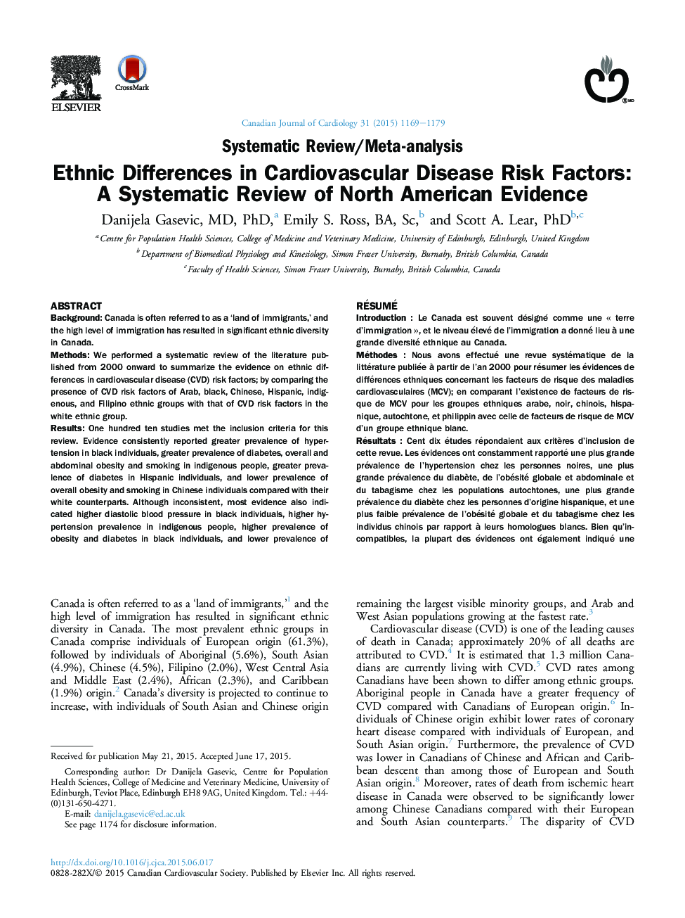 Ethnic Differences in Cardiovascular Disease Risk Factors: A Systematic Review of North American Evidence 