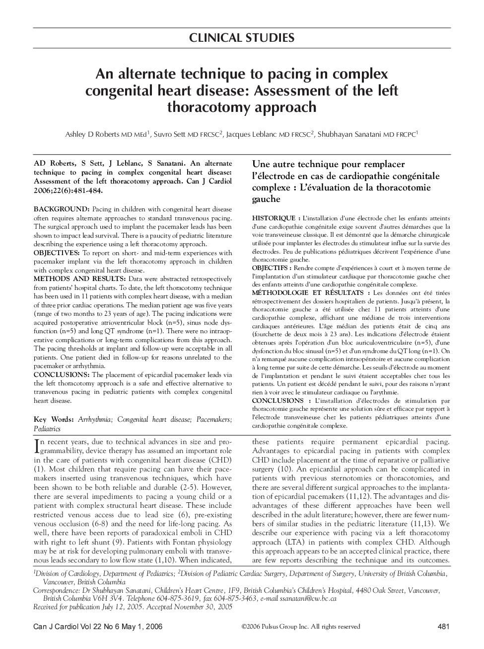 An alternate technique to pacing in complex congenital heart disease: Assessment of the left thoracotomy approach