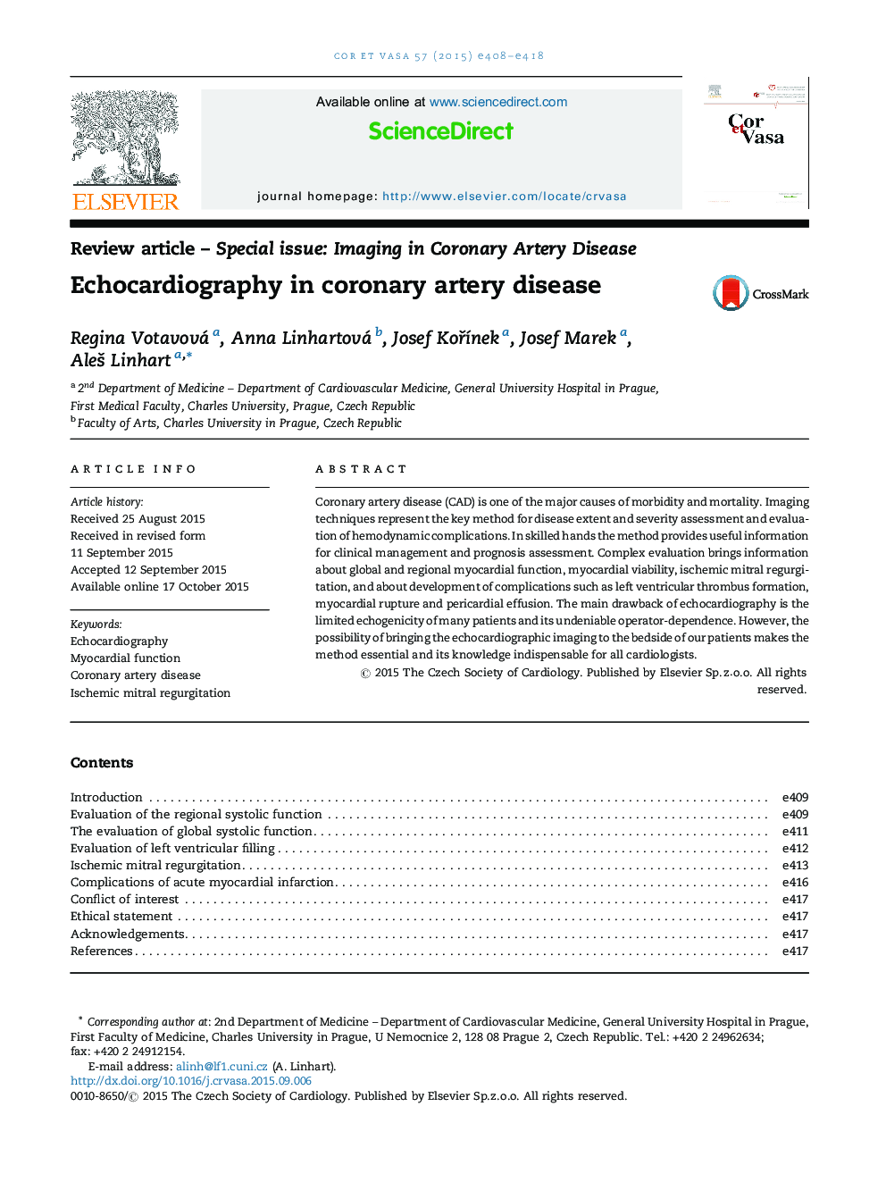 Echocardiography in coronary artery disease