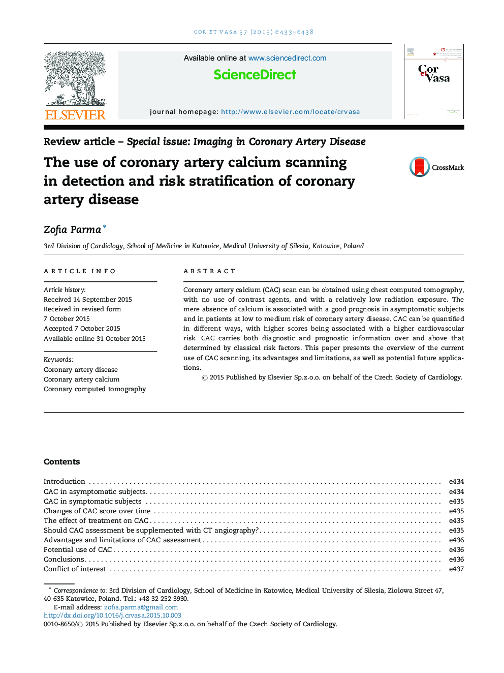 The use of coronary artery calcium scanning in detection and risk stratification of coronary artery disease