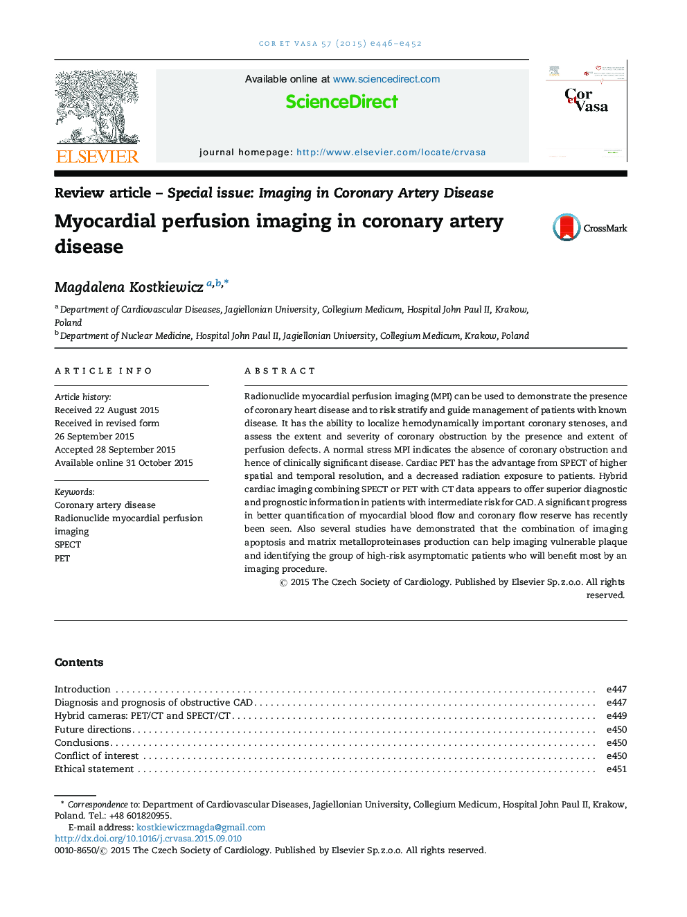 Myocardial perfusion imaging in coronary artery disease