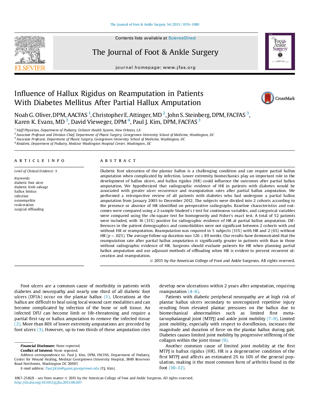 Influence of Hallux Rigidus on Reamputation in Patients With Diabetes Mellitus After Partial Hallux Amputation 