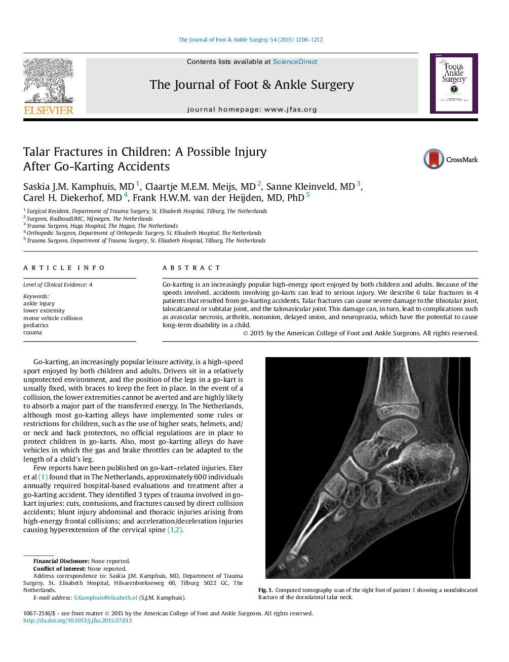 Talar Fractures in Children: A Possible Injury After Go-Karting Accidents 