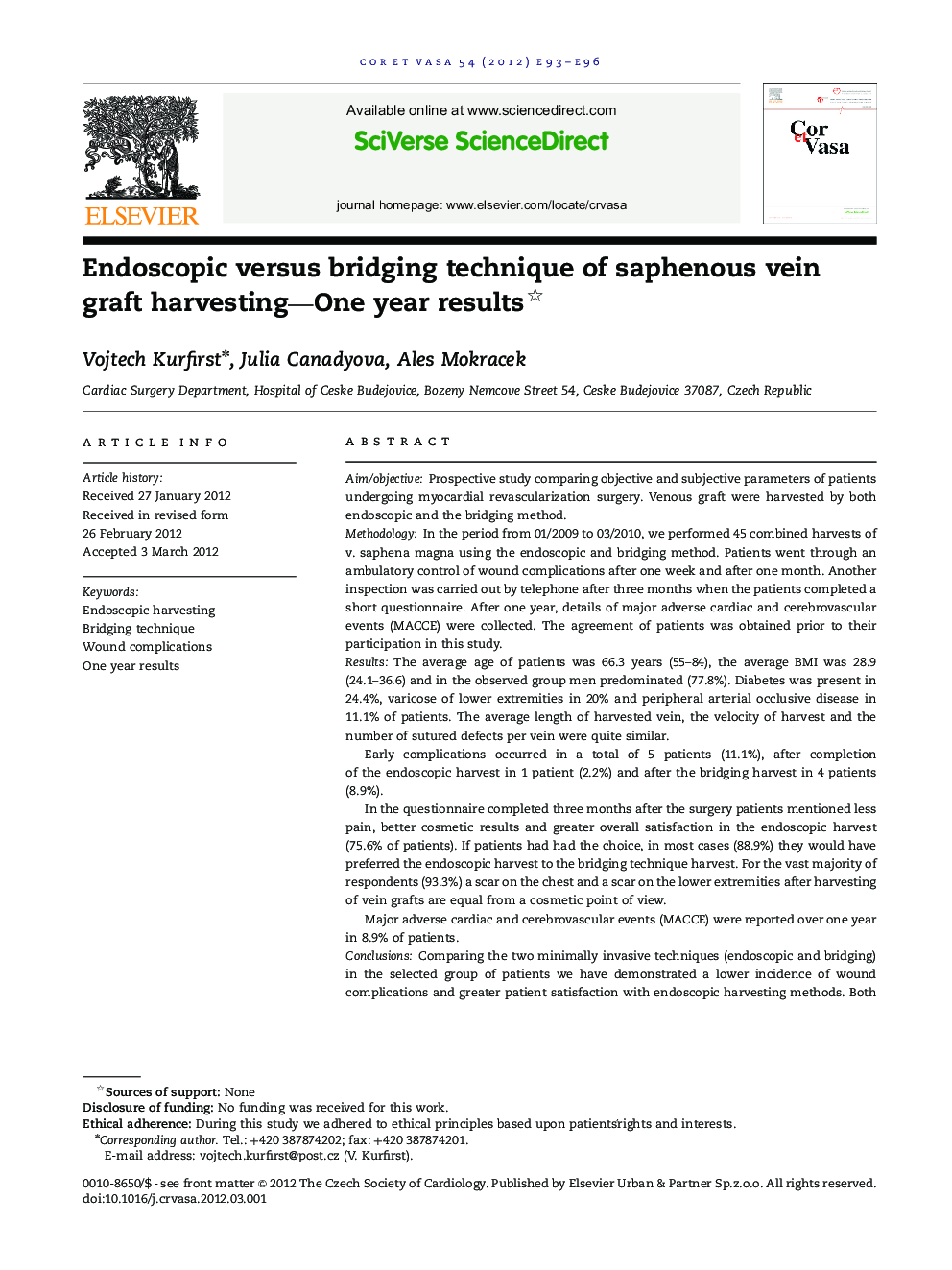 Endoscopic versus bridging technique of saphenous vein graft harvesting—One year results *