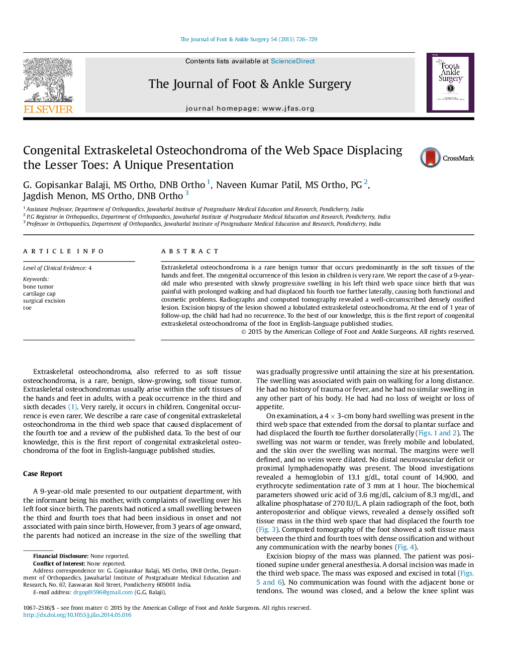 Congenital Extraskeletal Osteochondroma of the Web Space Displacing the Lesser Toes: A Unique Presentation