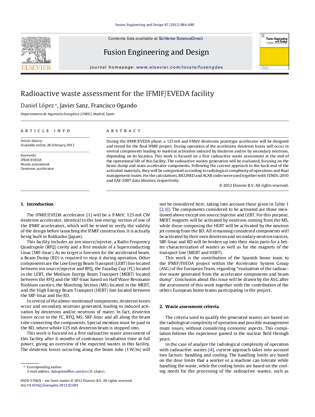 Radioactive waste assessment for the IFMIF/EVEDA facility