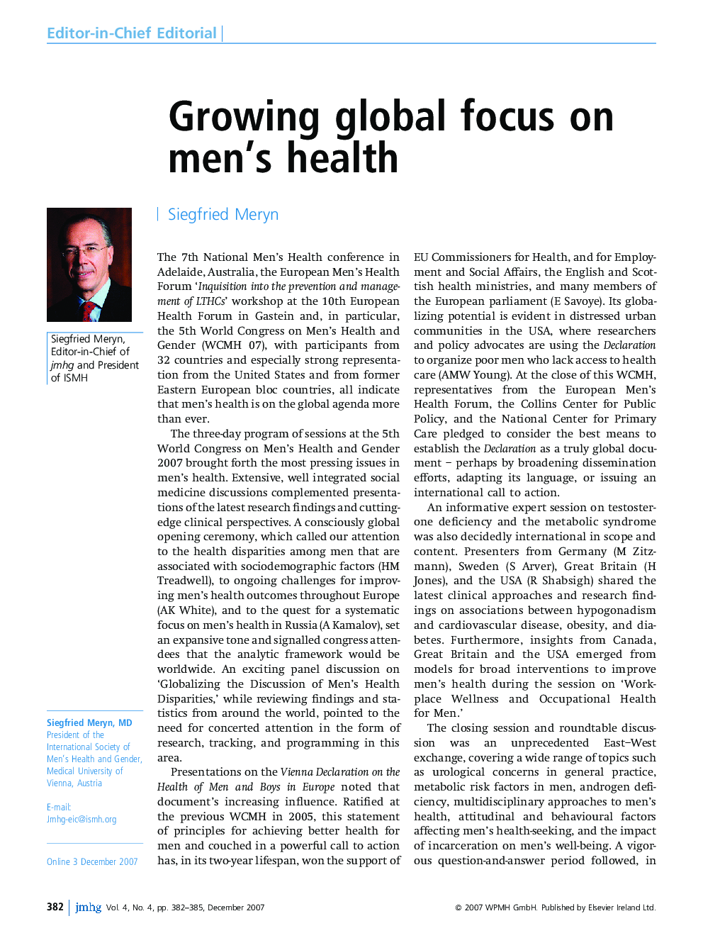 Growing global focus on men's health