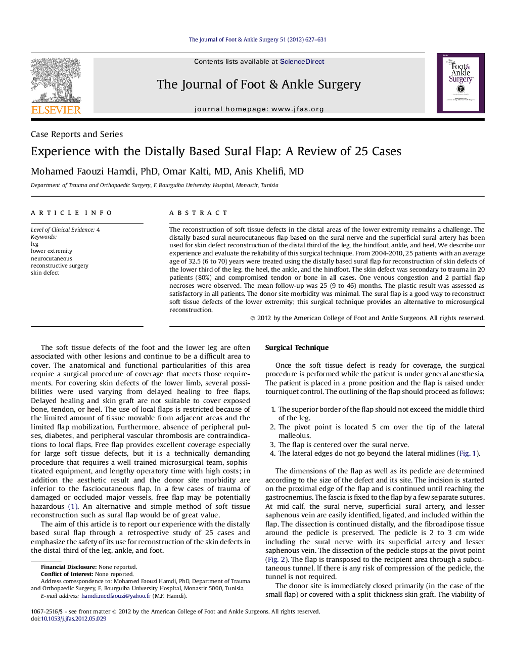 Experience with the Distally Based Sural Flap: A Review of 25 Cases 