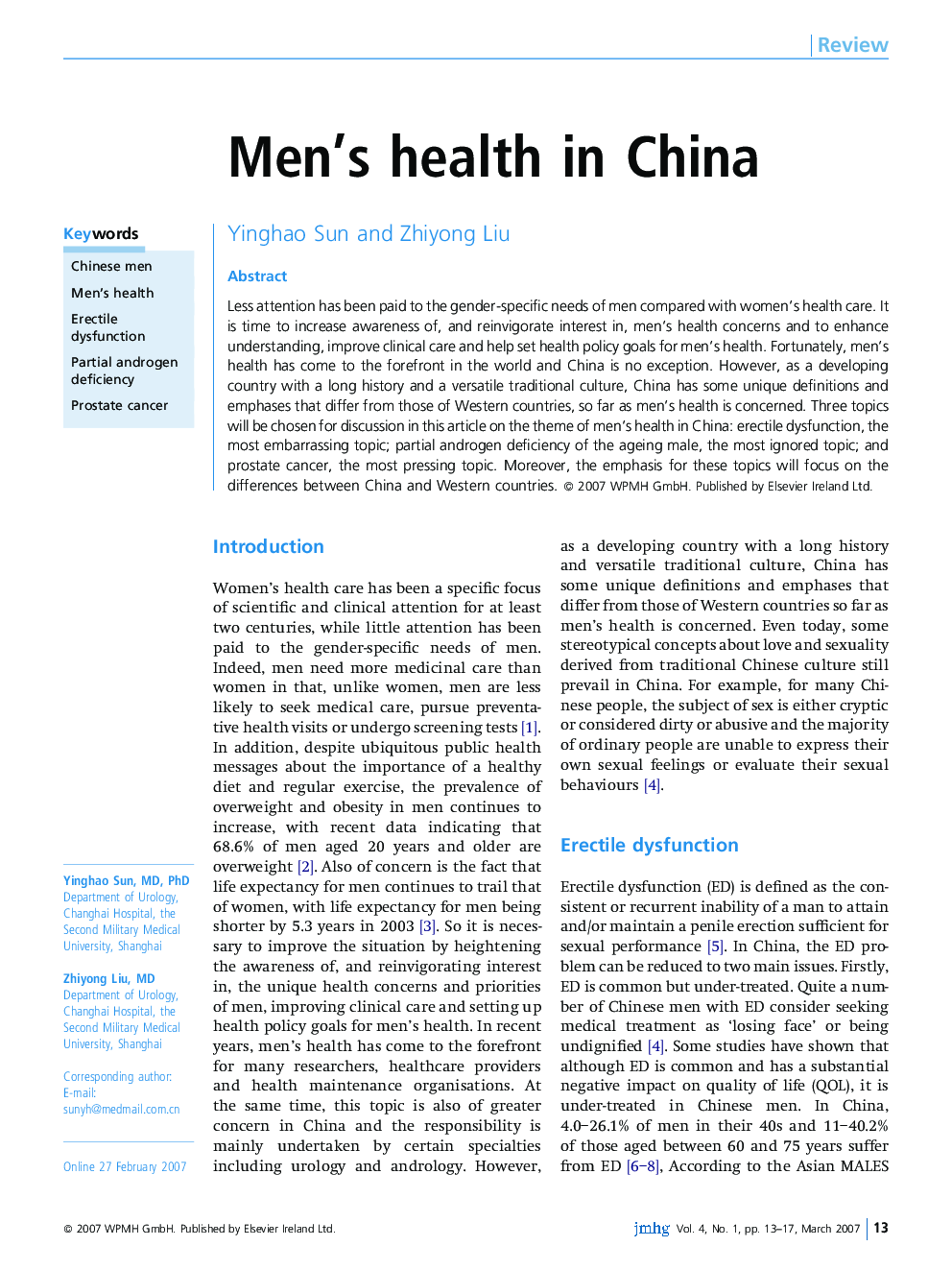 Men's health in China