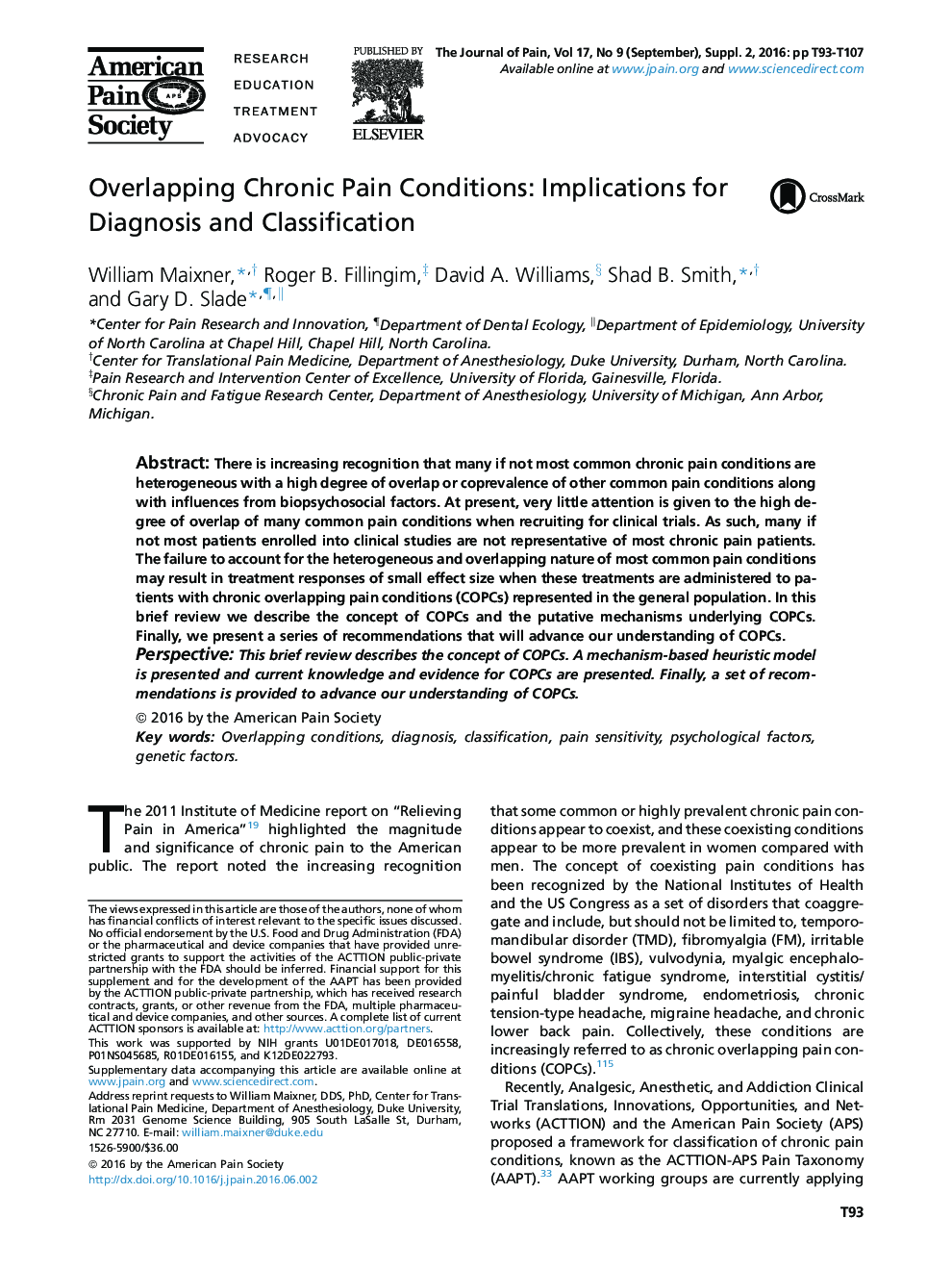Overlapping Chronic Pain Conditions: Implications for Diagnosis and Classification 