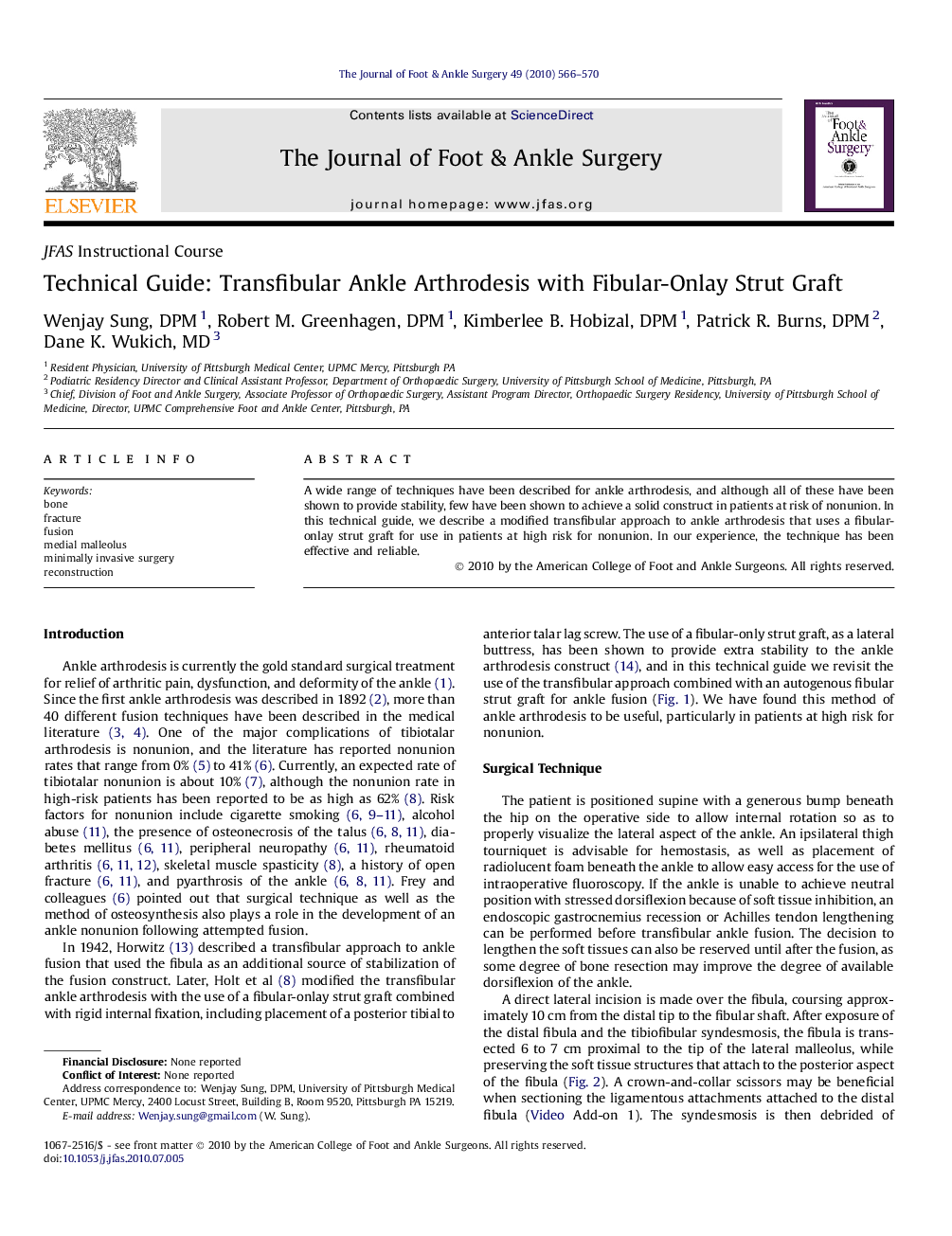 Technical Guide: Transfibular Ankle Arthrodesis with Fibular-Onlay Strut Graft 