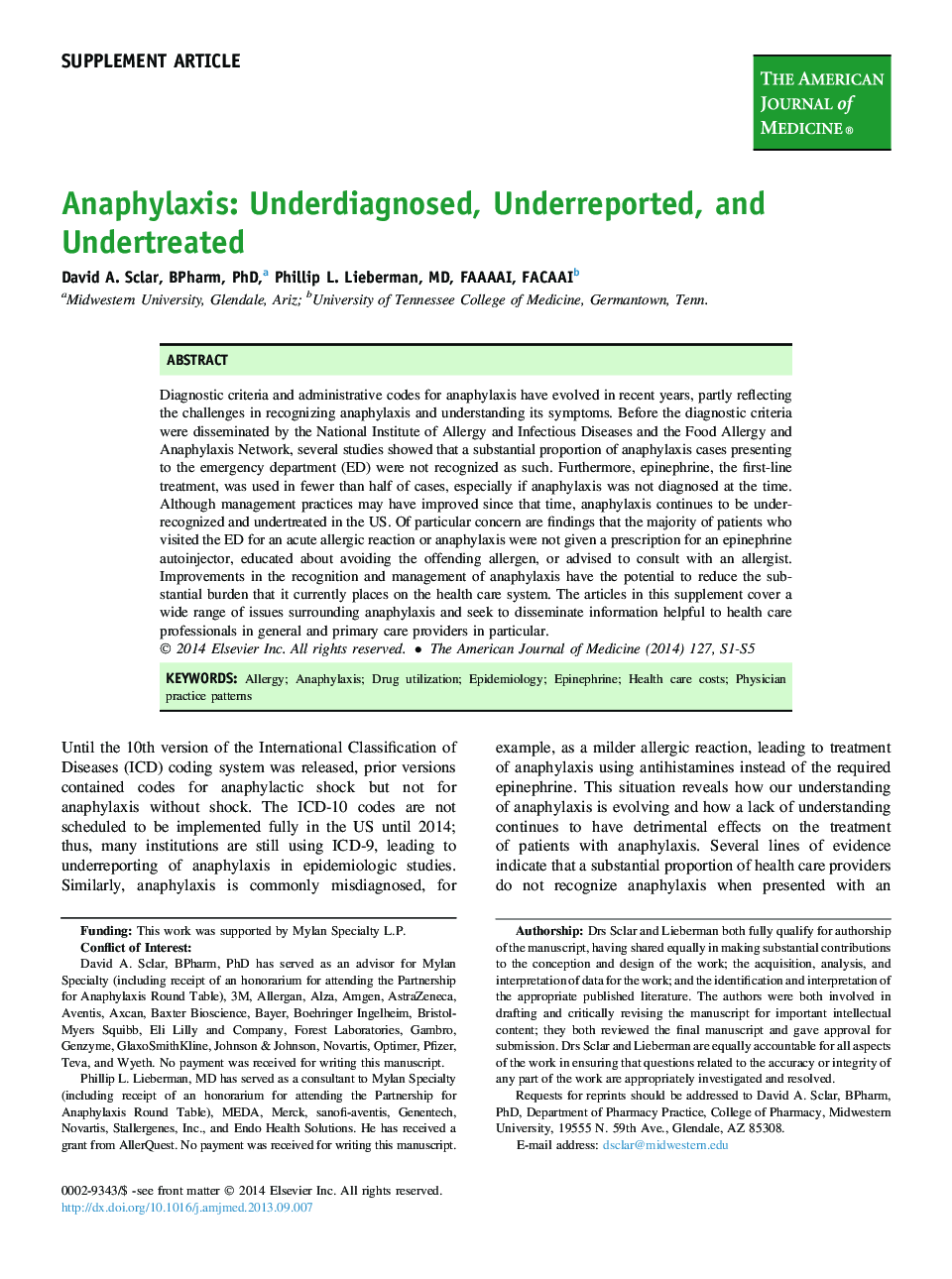 Anaphylaxis: Underdiagnosed, Underreported, and Undertreated 