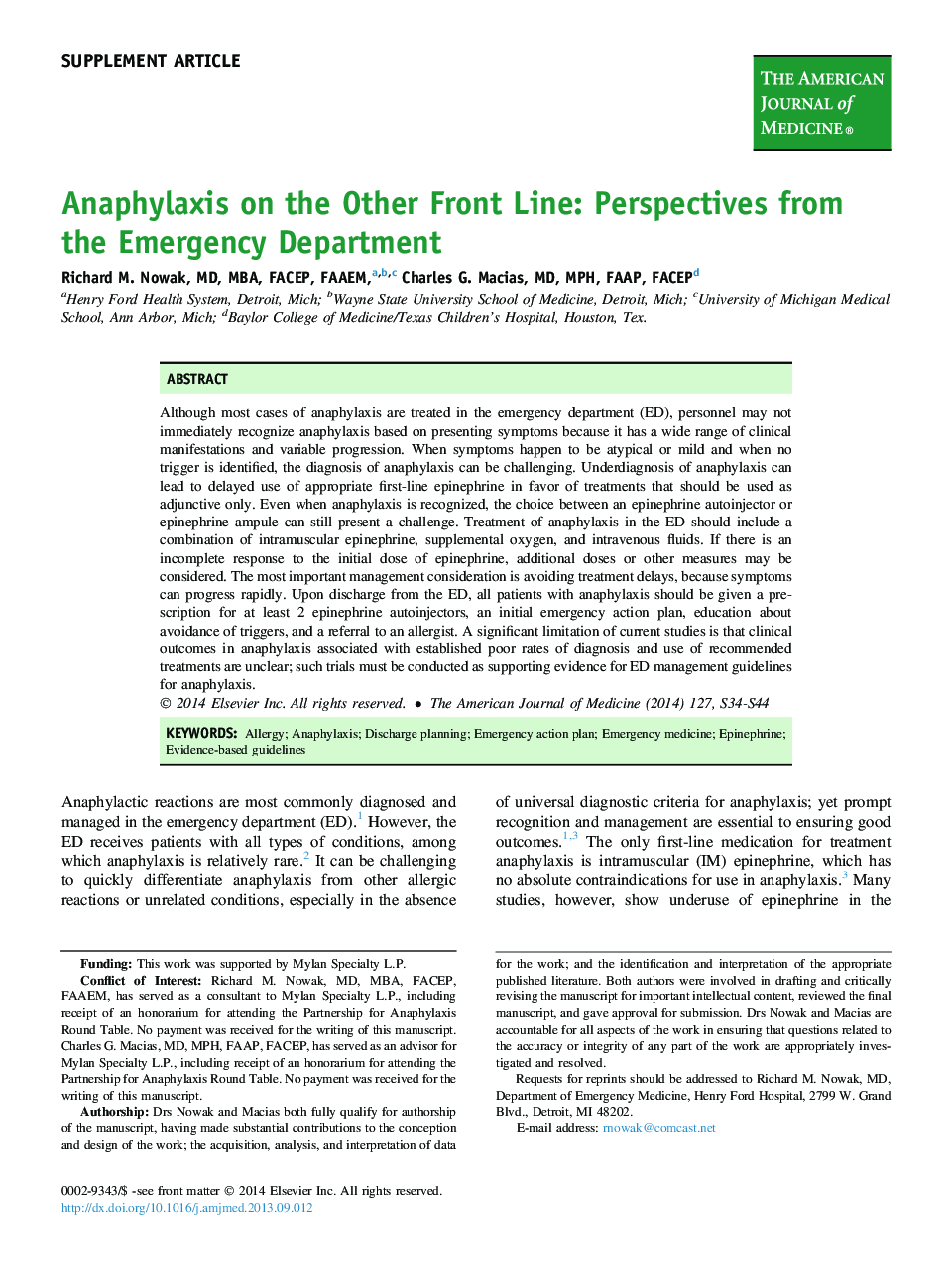 Anaphylaxis on the Other Front Line: Perspectives from the Emergency Department 