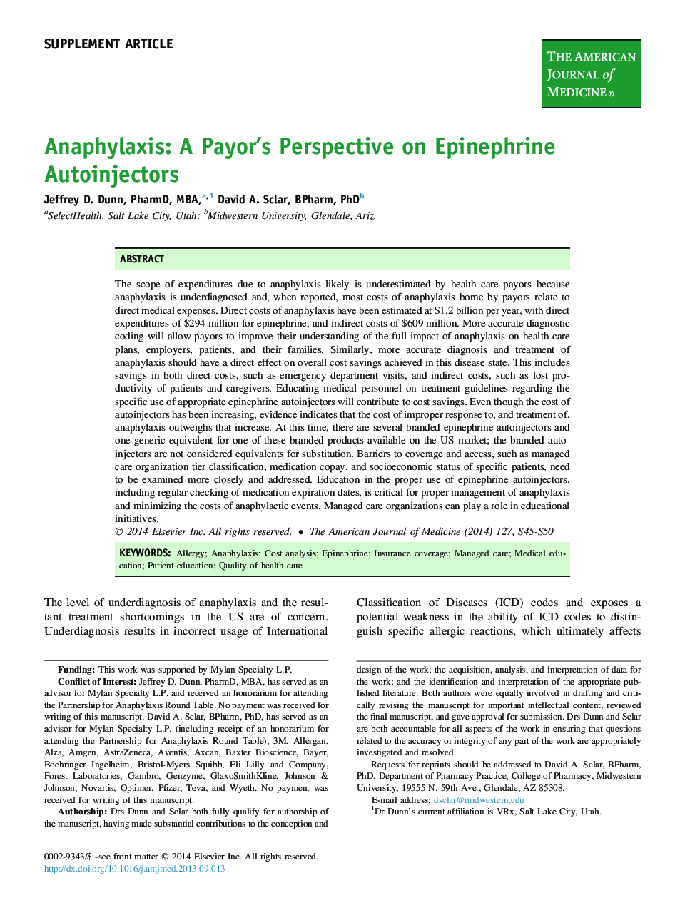 Anaphylaxis: A Payor's Perspective on Epinephrine Autoinjectors 