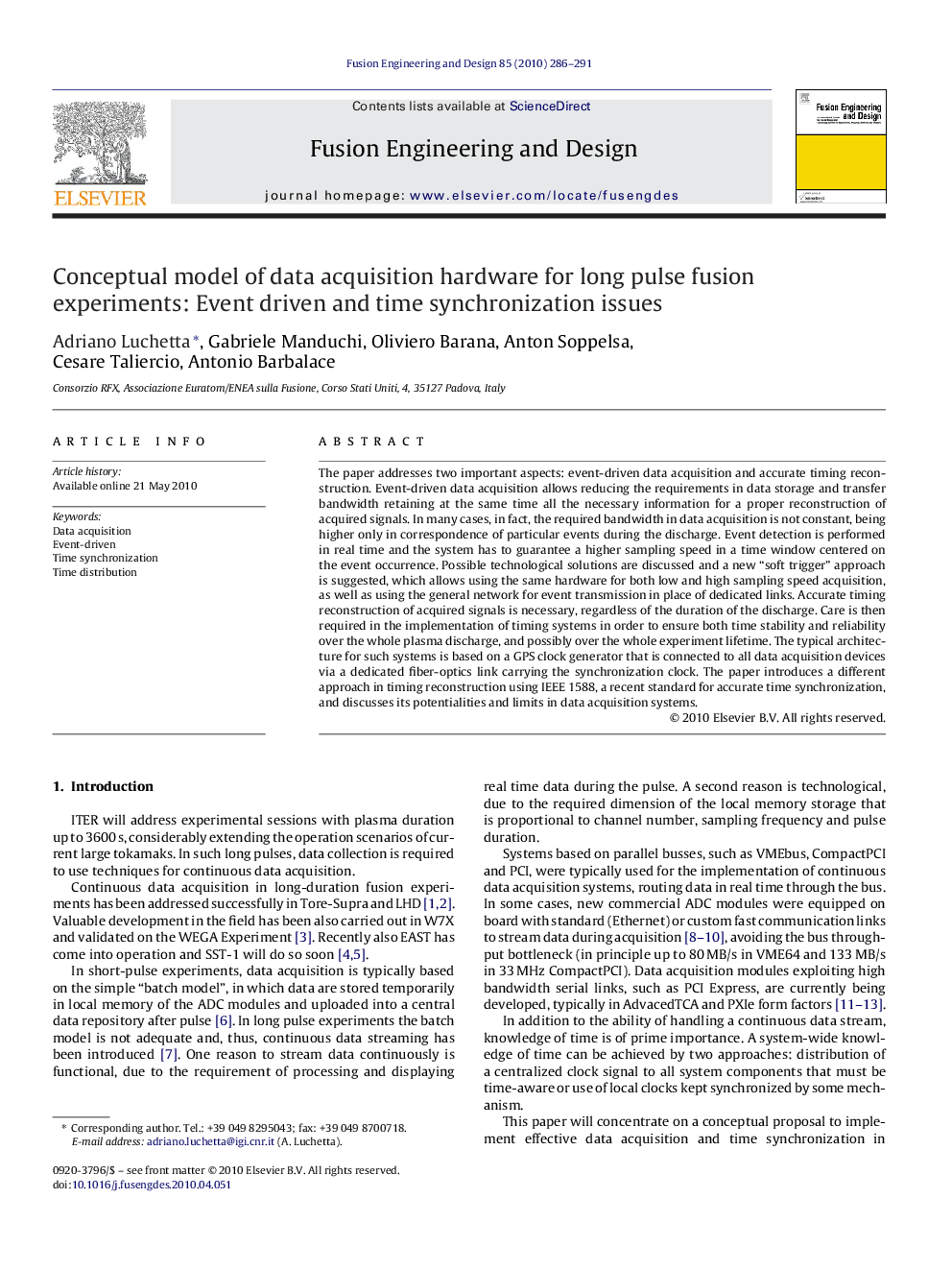 Conceptual model of data acquisition hardware for long pulse fusion experiments: Event driven and time synchronization issues