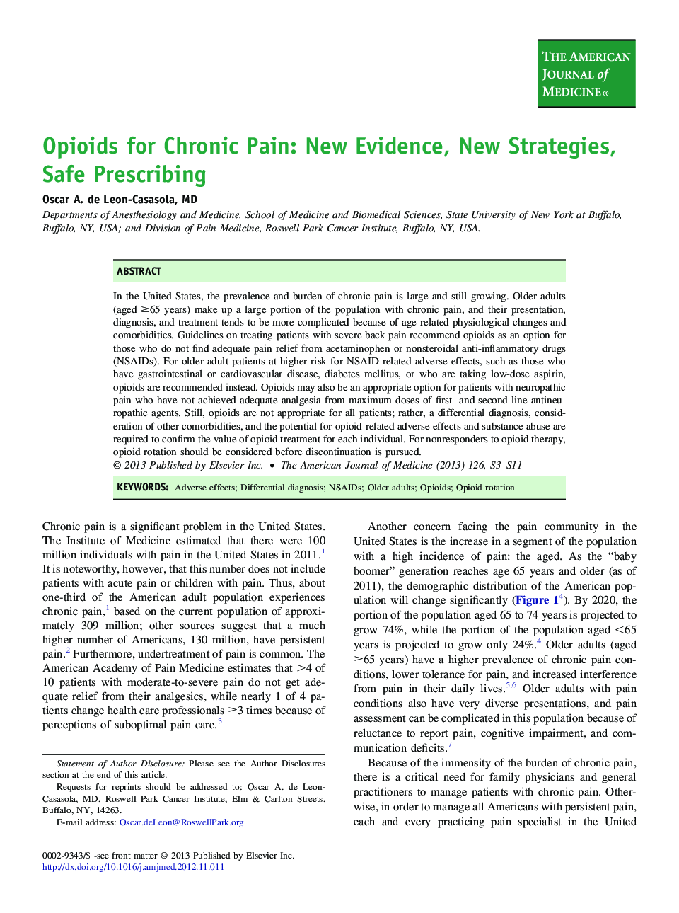 Opioids for Chronic Pain: New Evidence, New Strategies, Safe Prescribing 