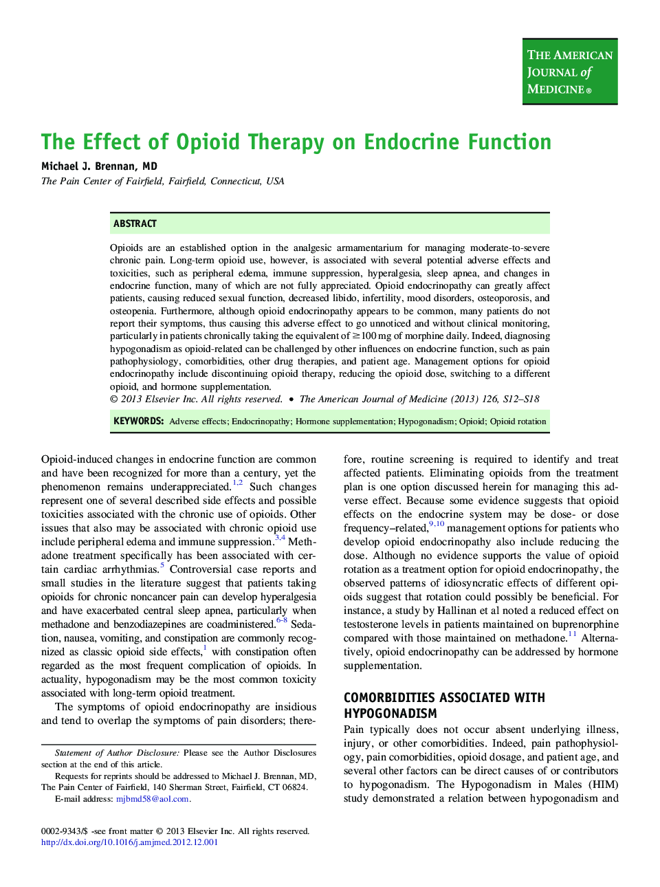 The Effect of Opioid Therapy on Endocrine Function 