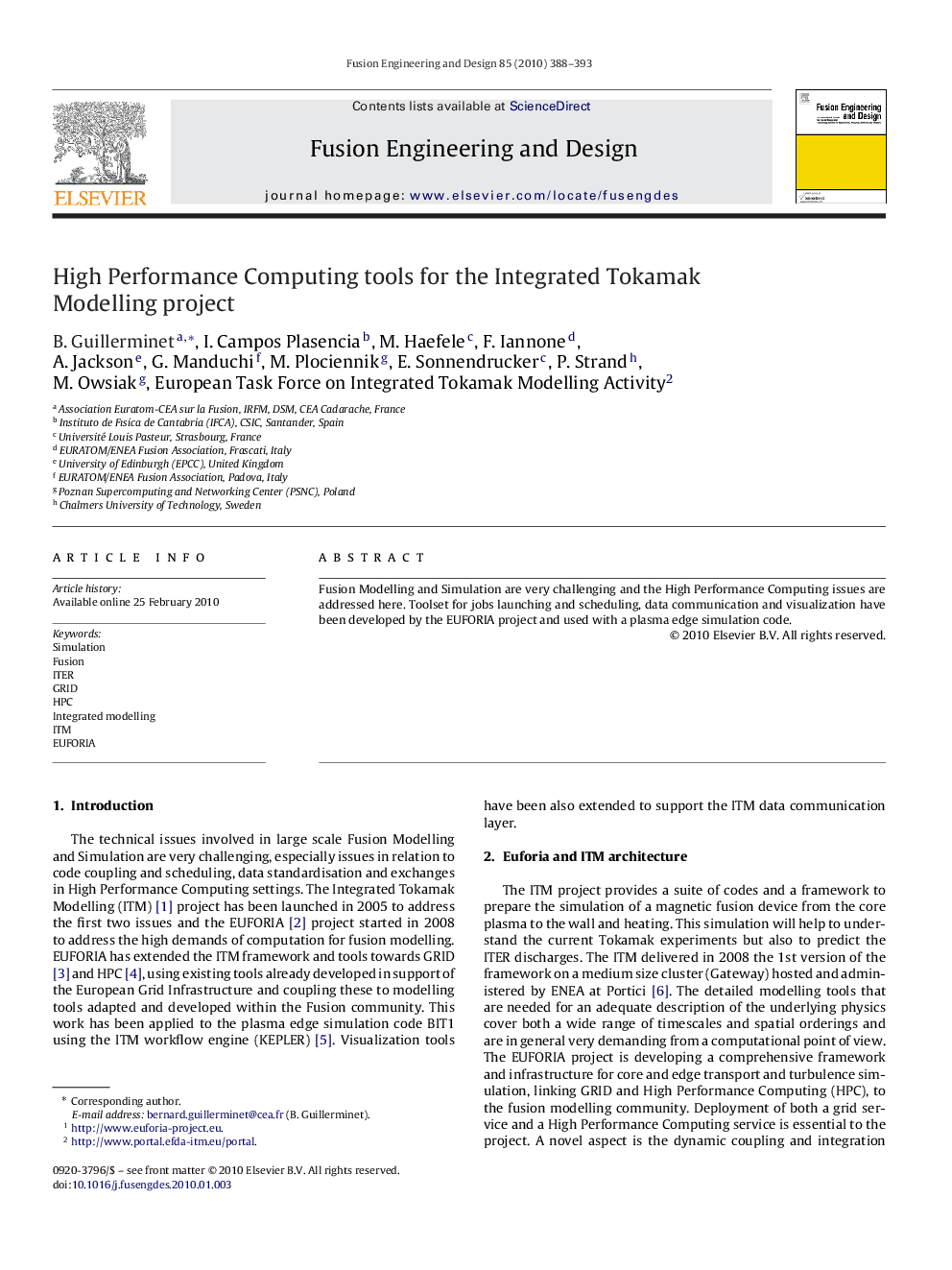 High Performance Computing tools for the Integrated Tokamak Modelling project