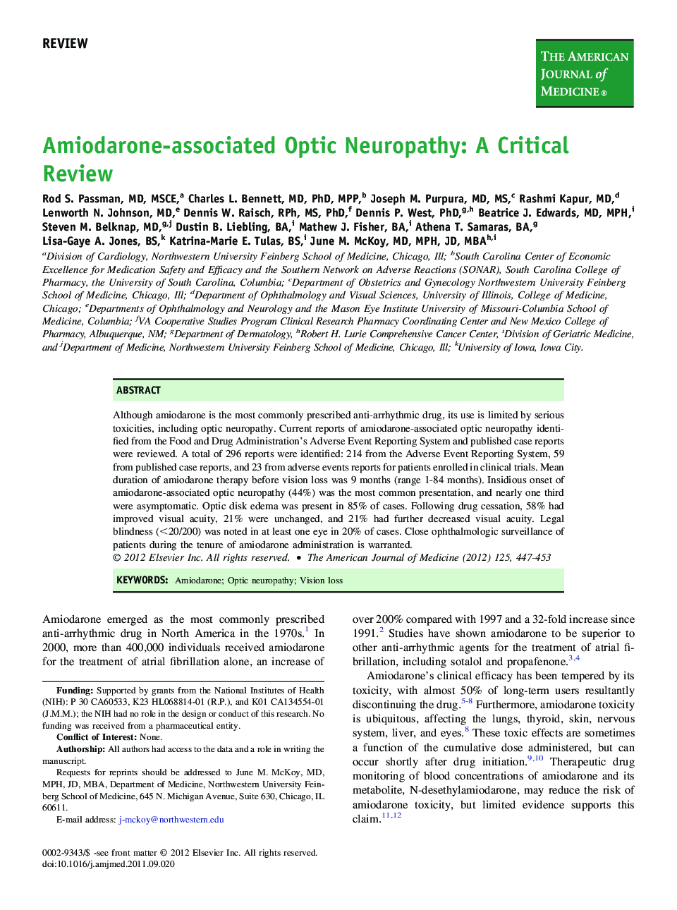 Amiodarone-associated Optic Neuropathy: A Critical Review 