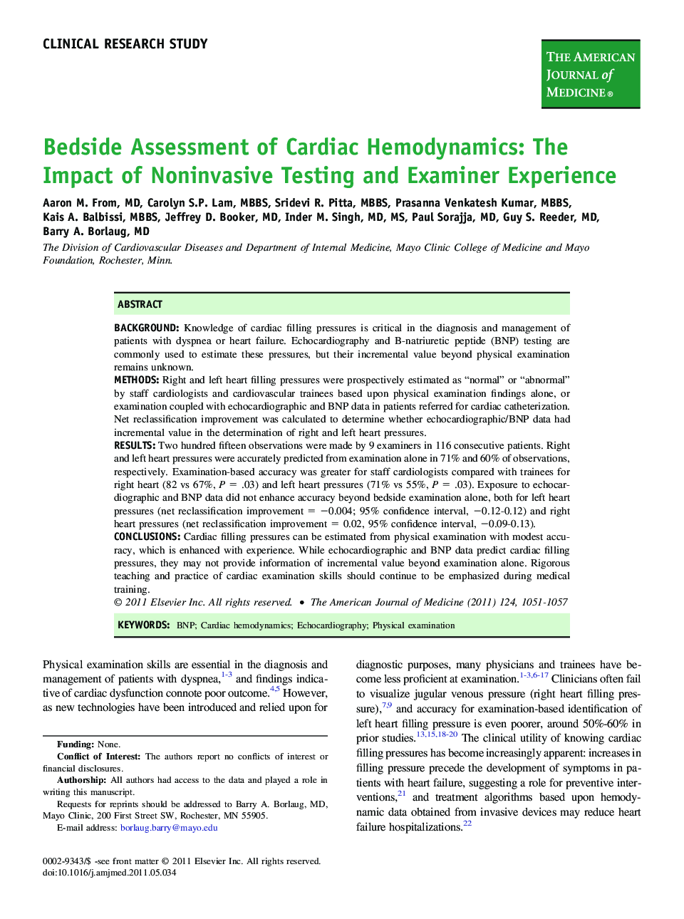 Bedside Assessment of Cardiac Hemodynamics: The Impact of Noninvasive Testing and Examiner Experience 