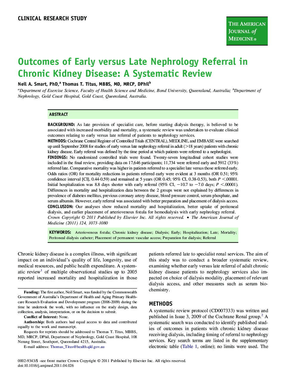 Outcomes of Early versus Late Nephrology Referral in Chronic Kidney Disease: A Systematic Review