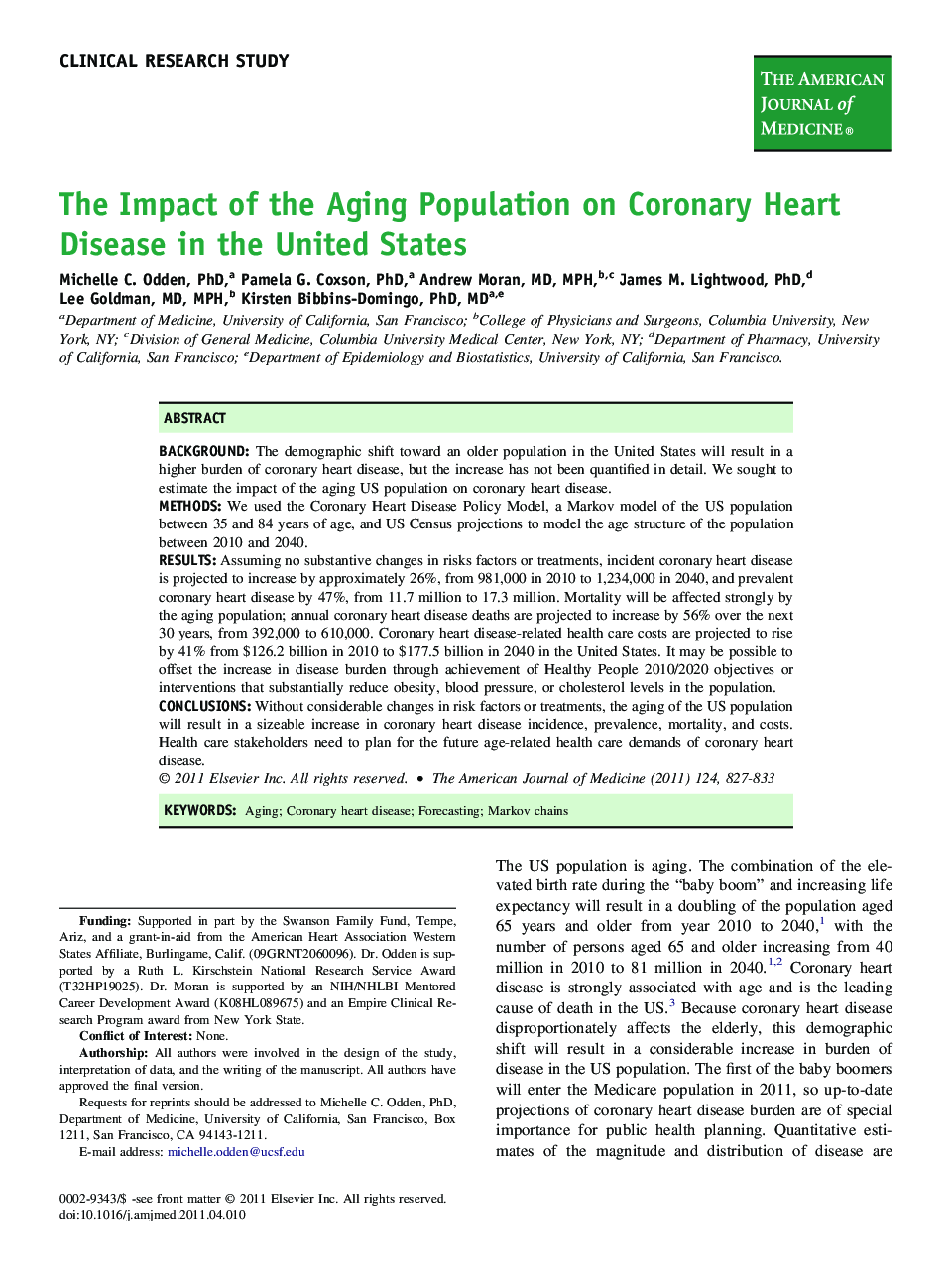 The Impact of the Aging Population on Coronary Heart Disease in the United States