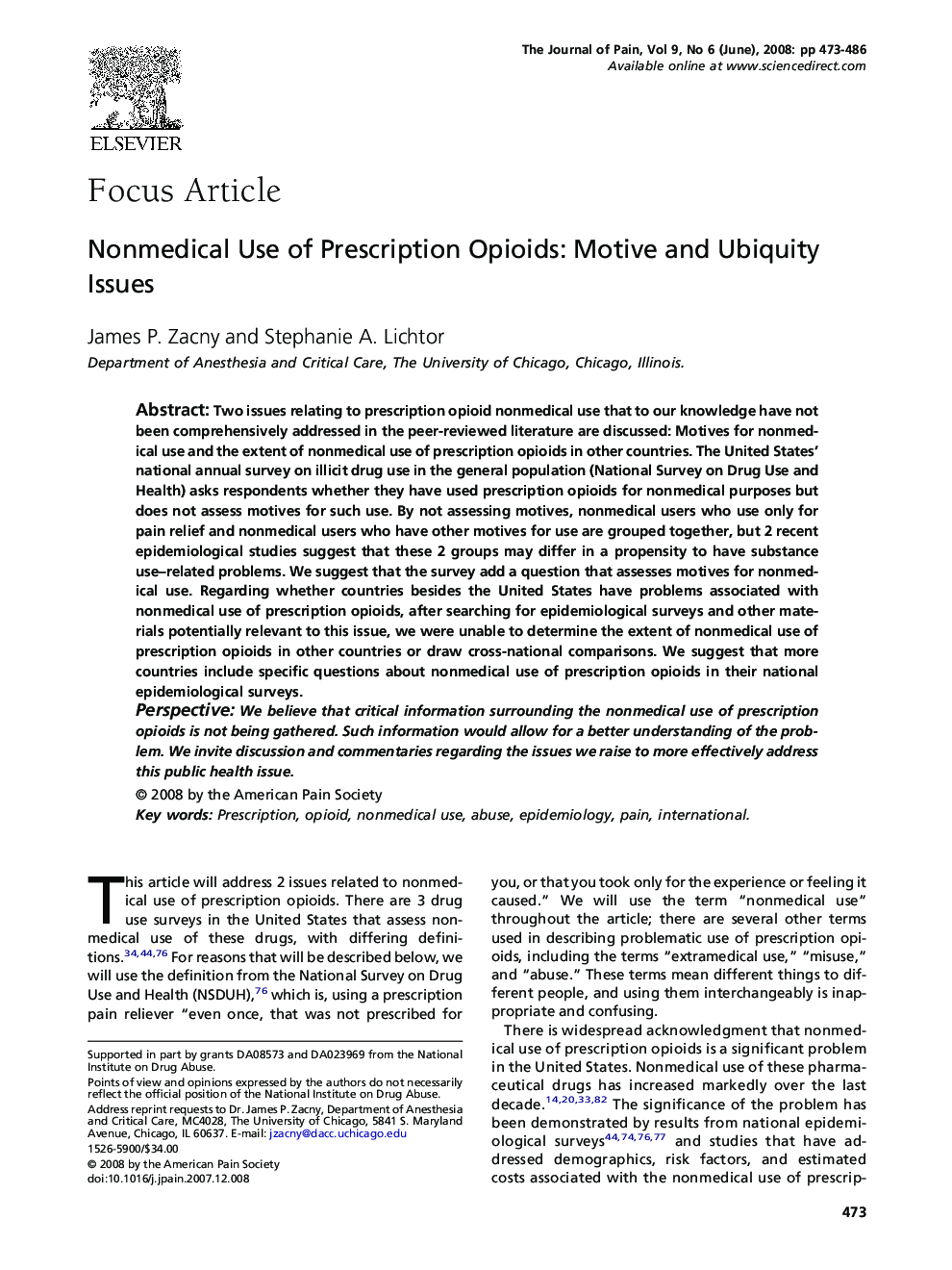 Nonmedical Use of Prescription Opioids: Motive and Ubiquity Issues 