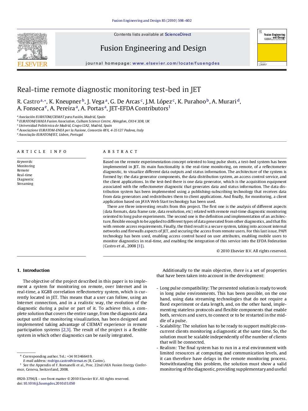 Real-time remote diagnostic monitoring test-bed in JET