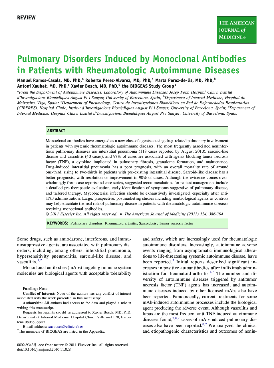 Pulmonary Disorders Induced by Monoclonal Antibodies in Patients with Rheumatologic Autoimmune Diseases 