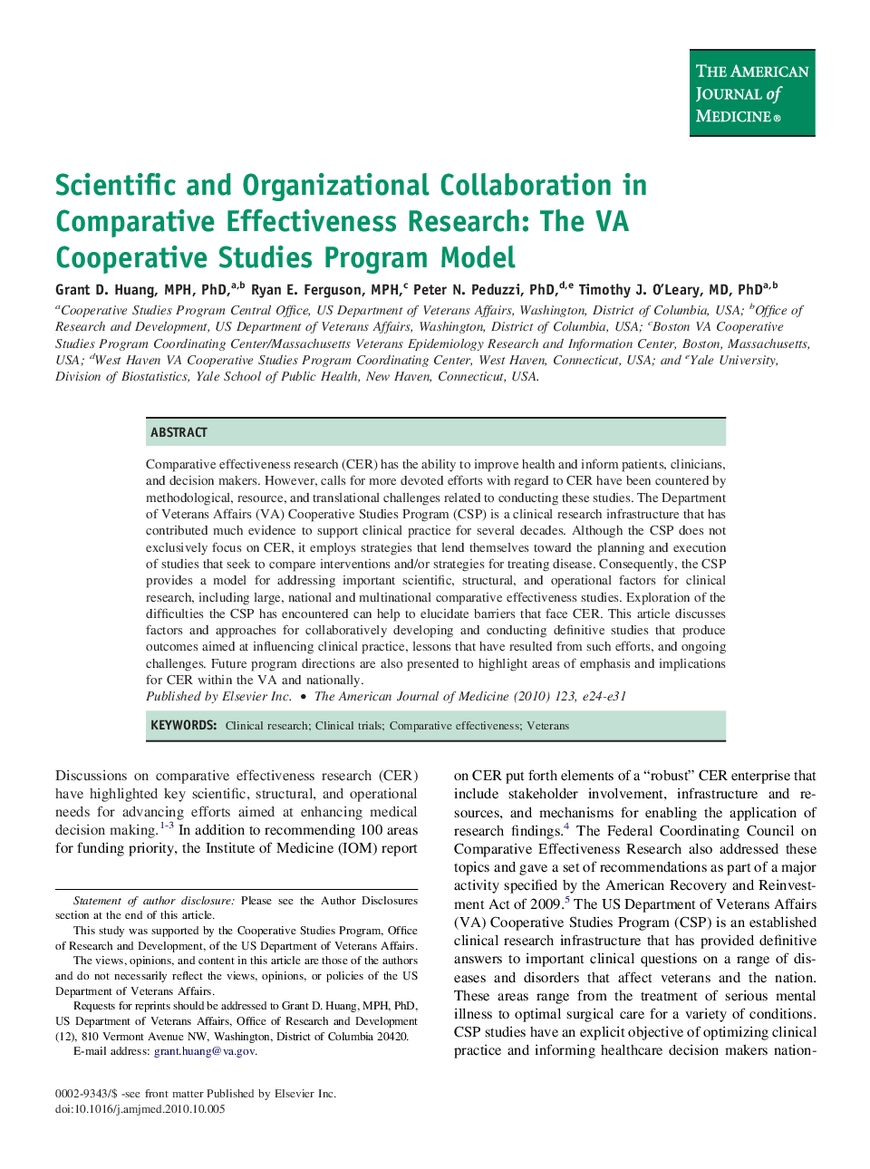 Scientific and Organizational Collaboration in Comparative Effectiveness Research: The VA Cooperative Studies Program Model