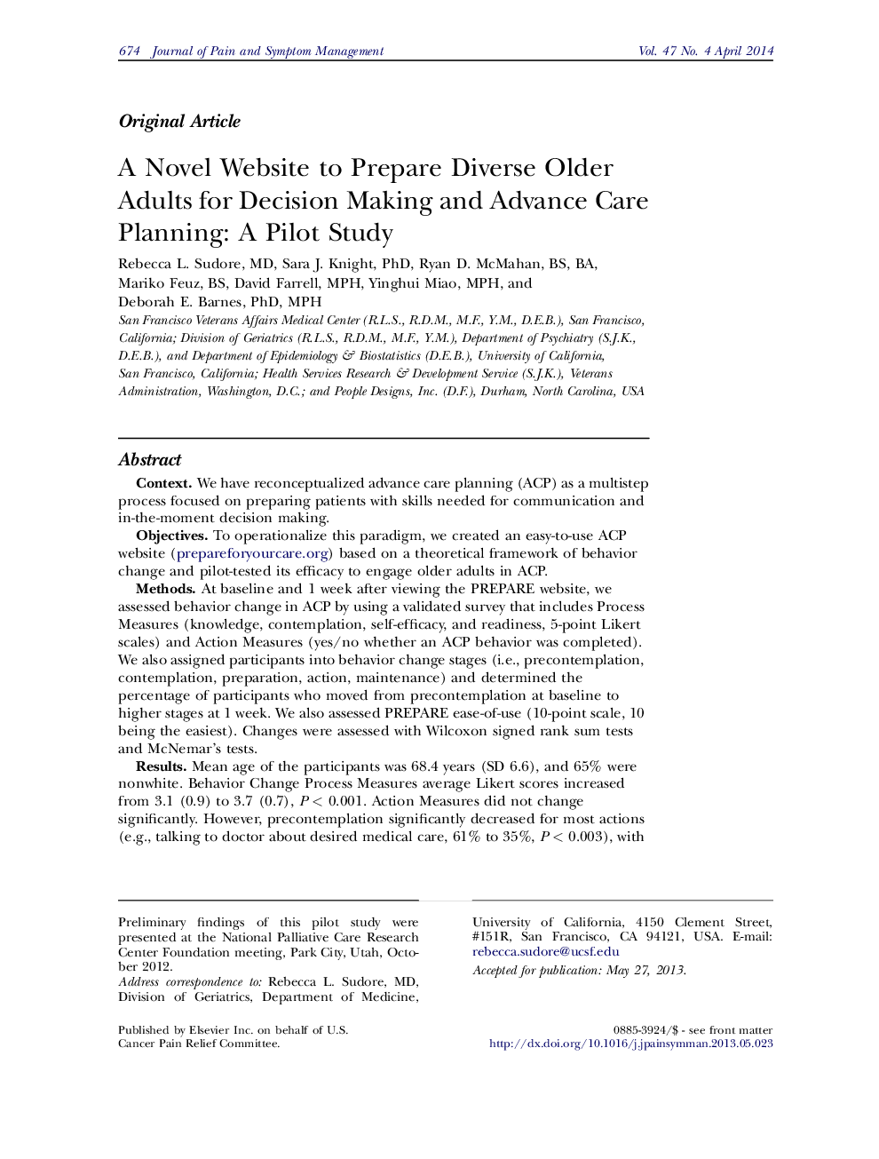 A Novel Website to Prepare Diverse Older Adults for Decision Making and Advance Care Planning: A Pilot Study