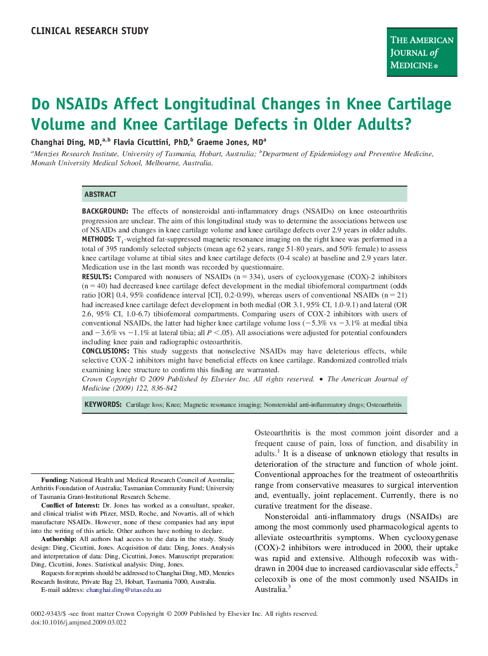 Do NSAIDs Affect Longitudinal Changes in Knee Cartilage Volume and Knee Cartilage Defects in Older Adults? 