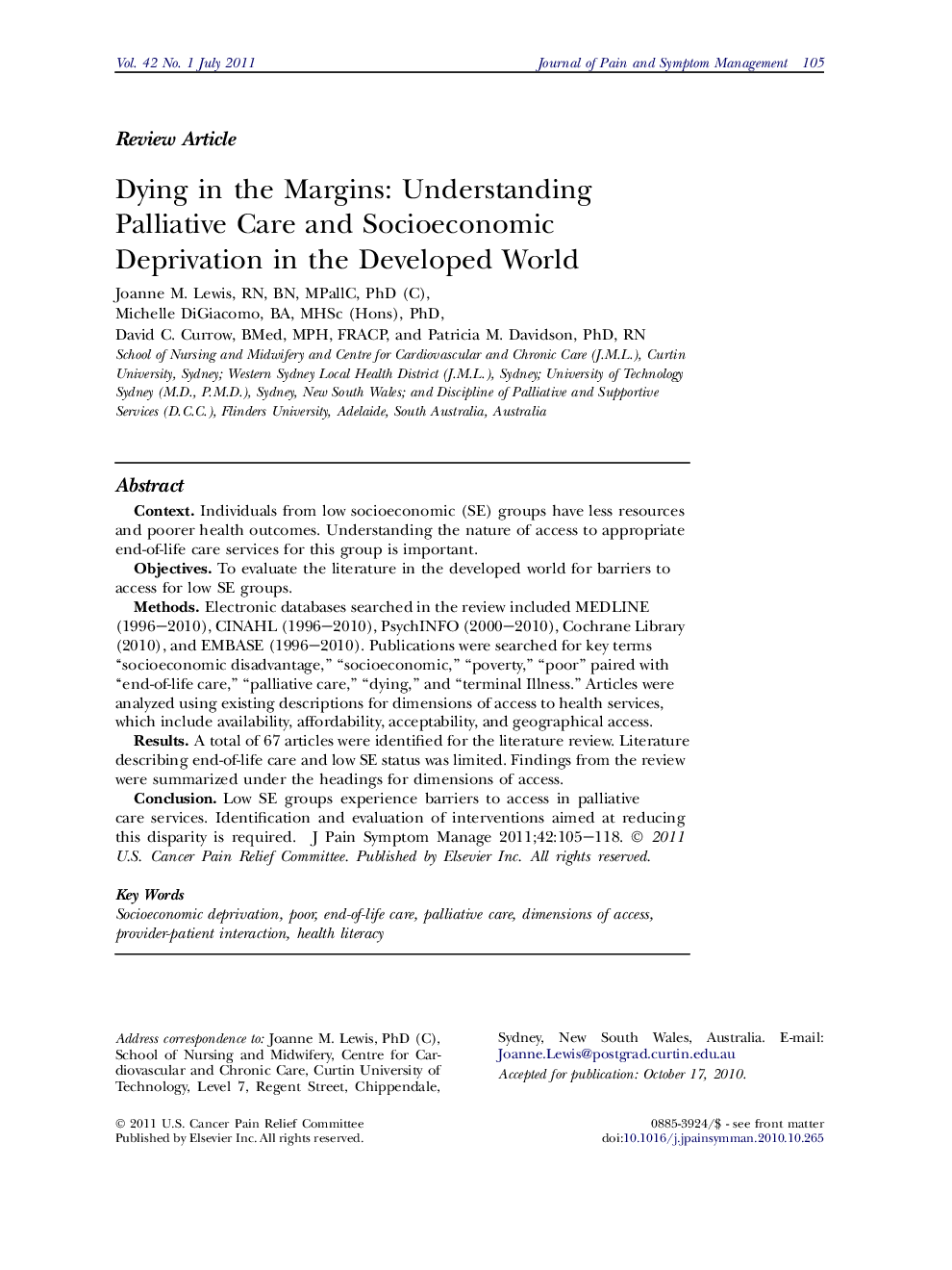 Dying in the Margins: Understanding Palliative Care and Socioeconomic Deprivation in the Developed World