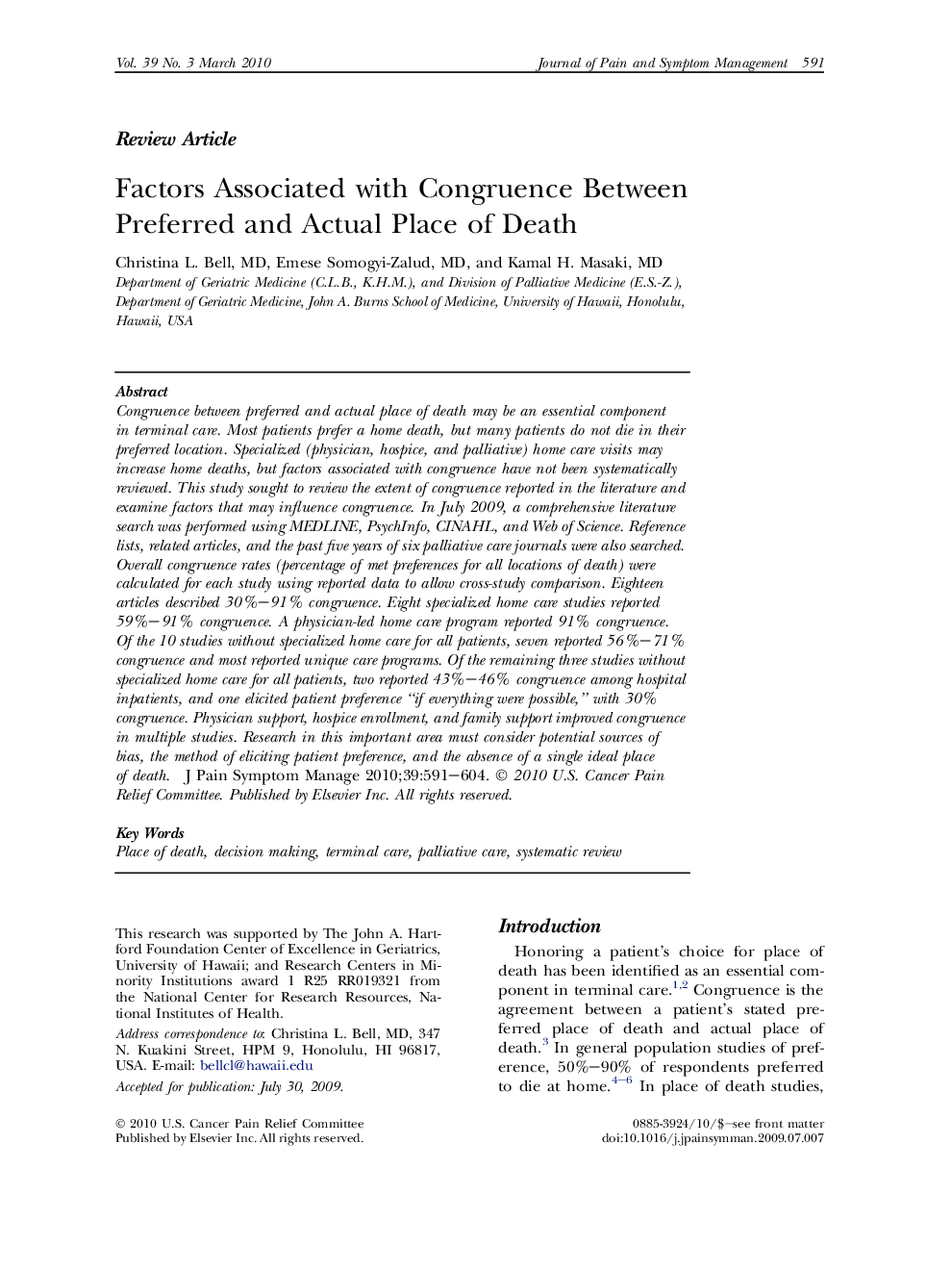 Factors Associated with Congruence Between Preferred and Actual Place of Death 