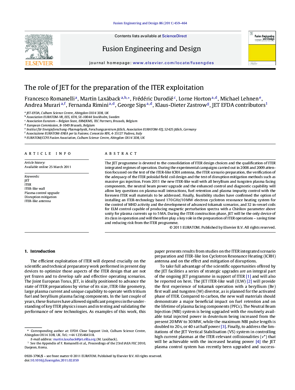 The role of JET for the preparation of the ITER exploitation