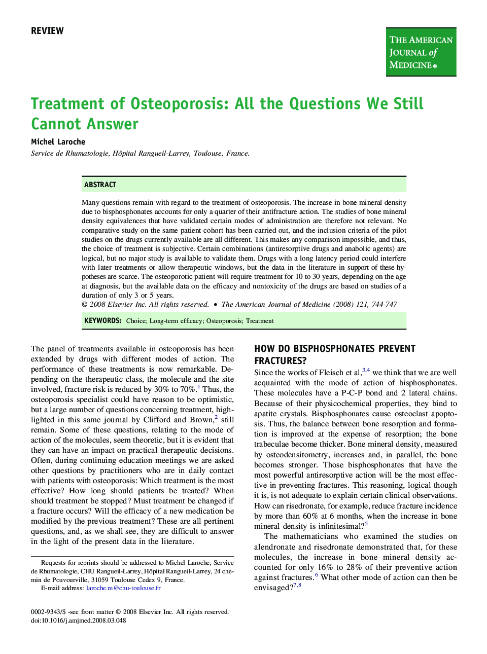 Treatment of Osteoporosis: All the Questions We Still Cannot Answer