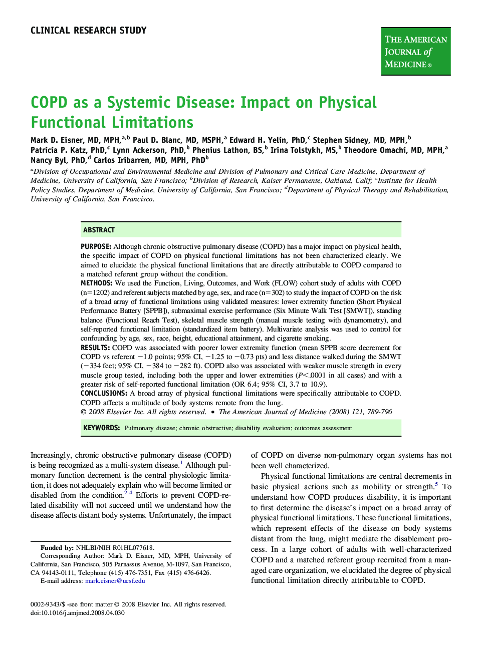 COPD as a Systemic Disease: Impact on Physical Functional Limitations 