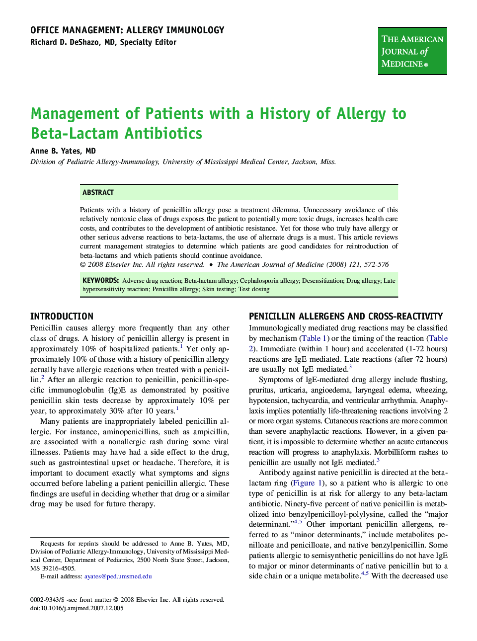 Management of Patients with a History of Allergy to Beta-Lactam Antibiotics 