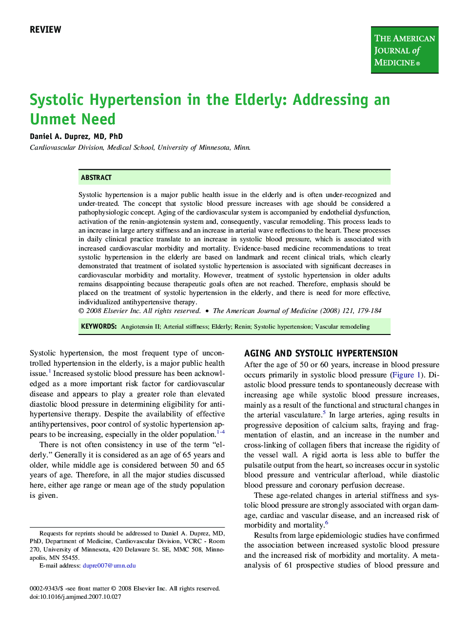 Systolic Hypertension in the Elderly: Addressing an Unmet Need