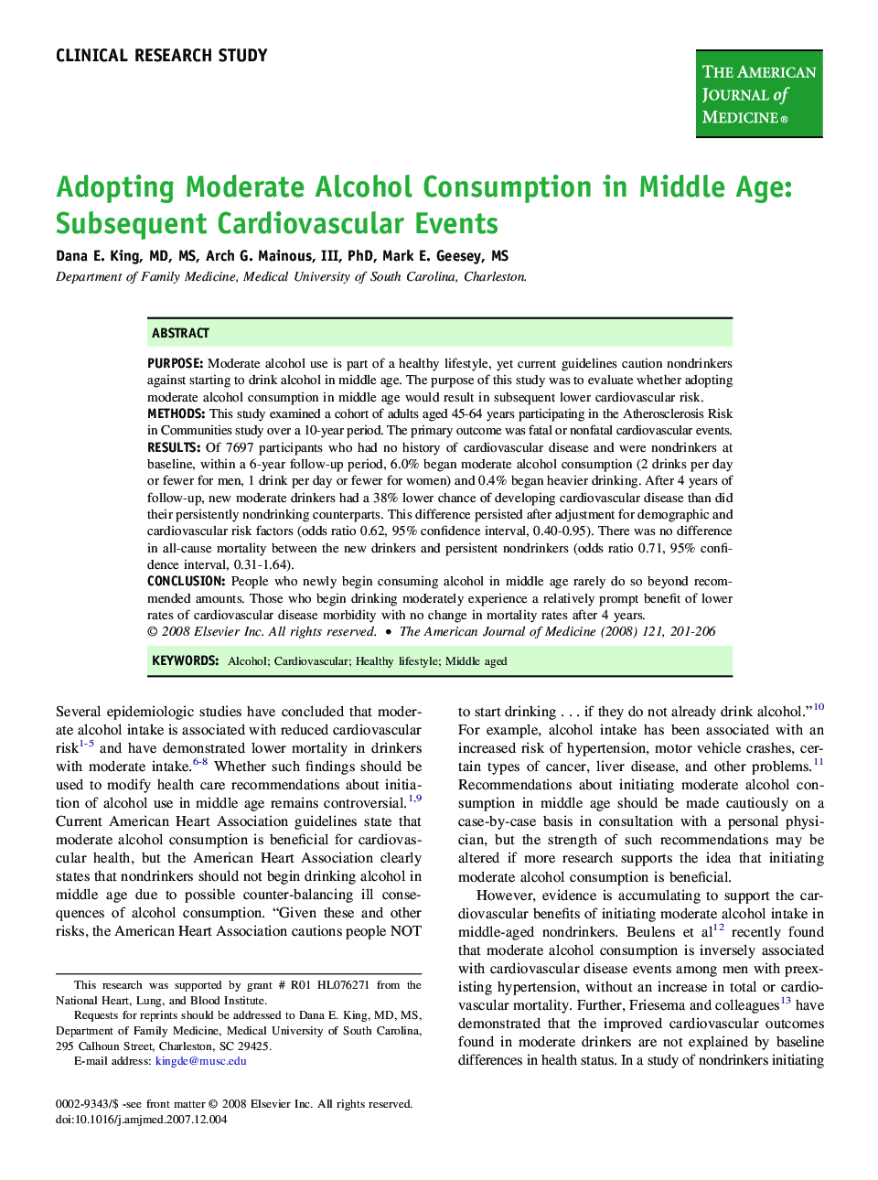 Adopting Moderate Alcohol Consumption in Middle Age: Subsequent Cardiovascular Events 