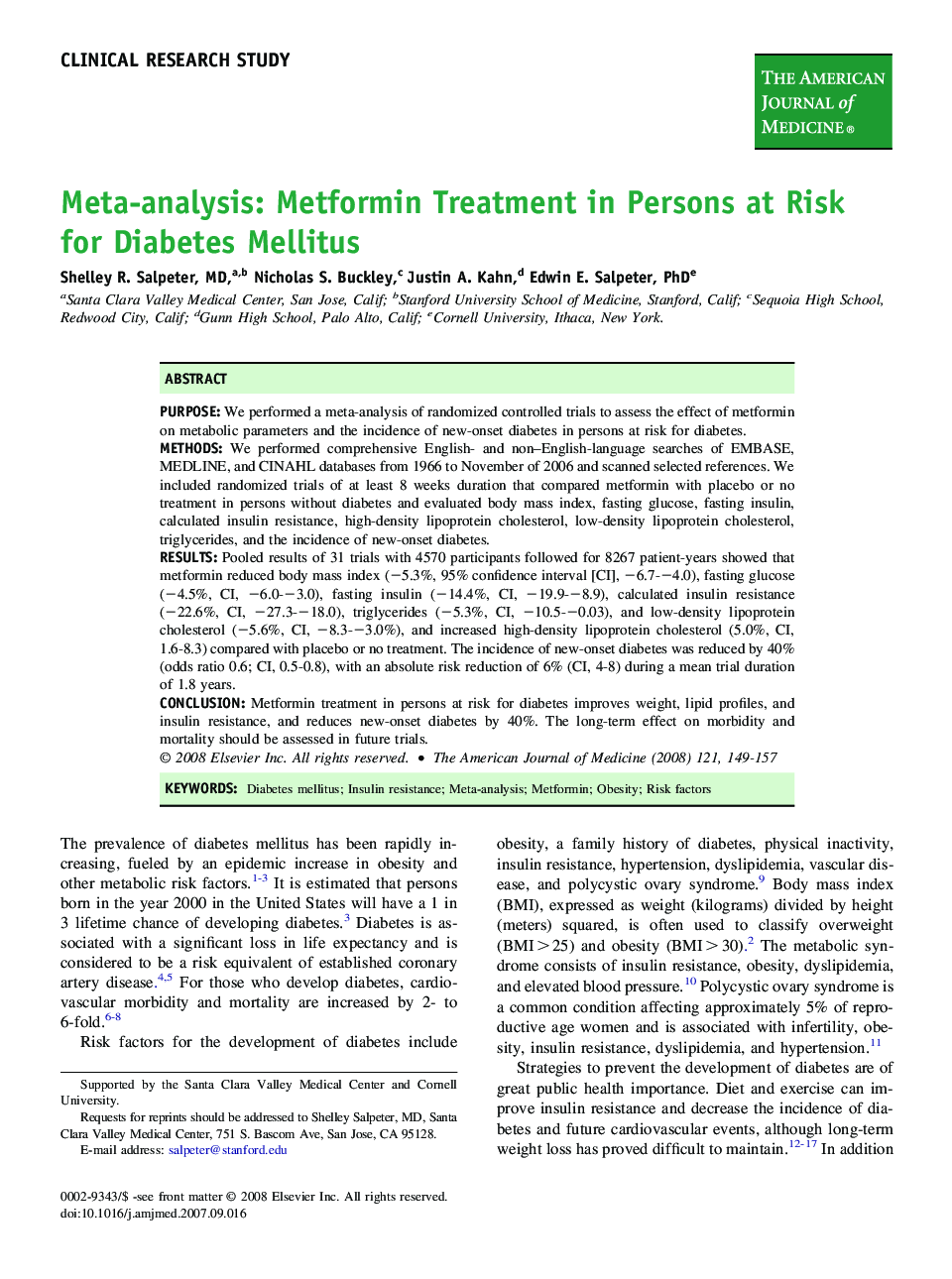 عکس صفحه اول مقاله: Meta-analysis: Metformin Treatment in Persons at Risk for Diabetes Mellitus Meta-analysis: Metformin Treatment in Persons at Risk for Diabetes Mellitus