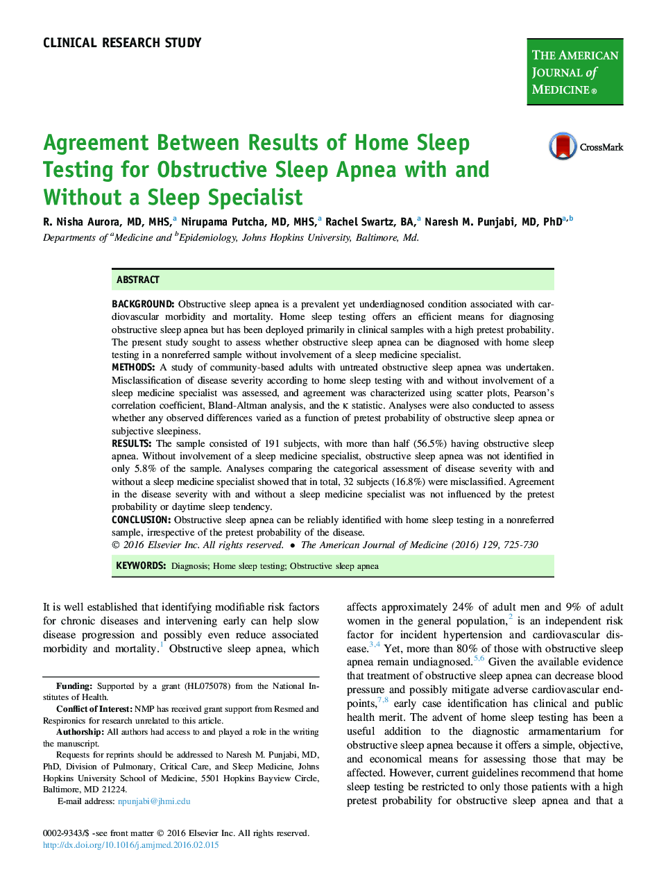 توافق بین نتایج تست خواب در خانه برای آپنه انسدادی خواب با و بدون یک متخصص خواب